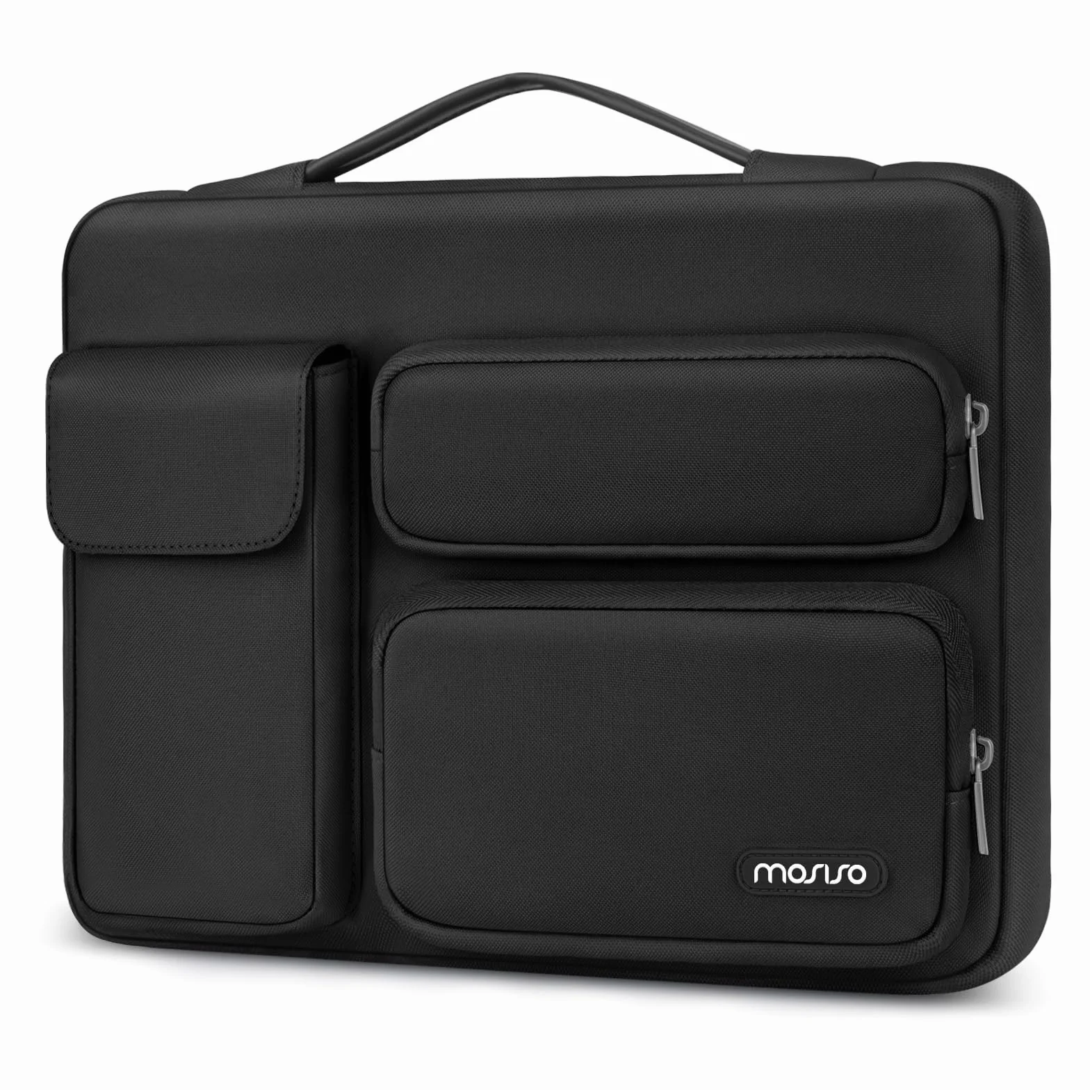 MOSISO 360 Protección Funda Portátil 13,3 Pulgadas, 13 a 13,3 Pulgadas Compatible con MacBook Air/Pro13/Pro 14 M5 M4 M3 M2 M1, Bolsa Abierta Lateral con 2 Alzas&1 Bolsillos con Solapa, Negro