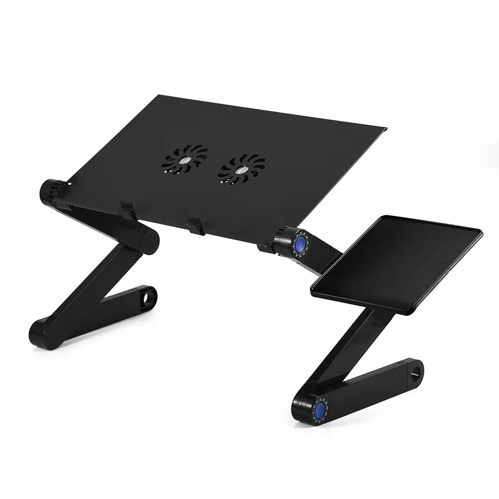 Soporte para ordenador portátil, plegable, mesa de cama para ordenador ajustable, mesa para ordenador portátil, escritorio con soporte del ratón y 2 ventiladores de refrigeración para cama de sofá