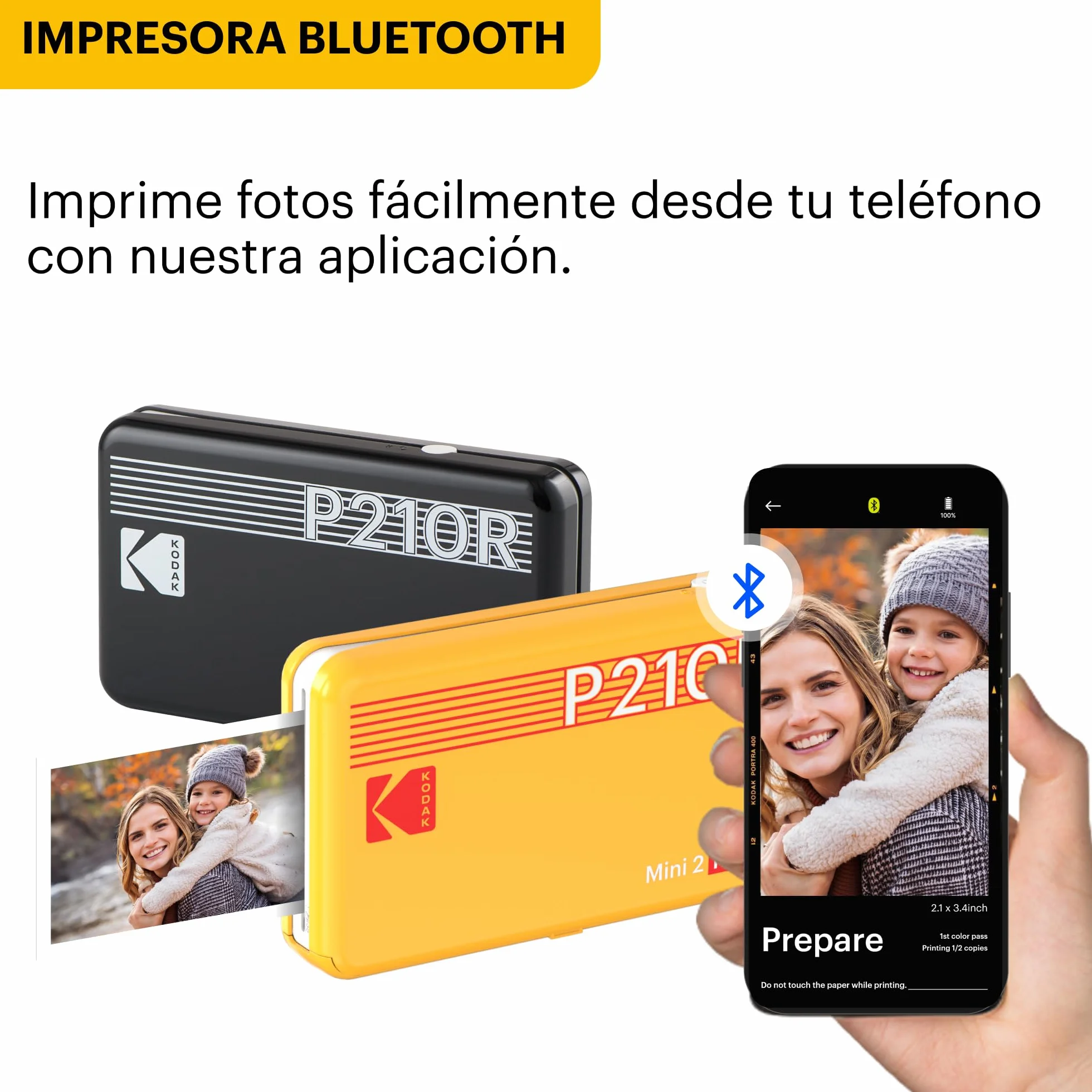 KODAK Mini 2 Retro 4Pass Impresora de Fotos Portátil (5,3x8,6cm) + Pack de Regalo con 68 Hojas (8 Hojas Iniciales + 60 Hojas) - Amarillo