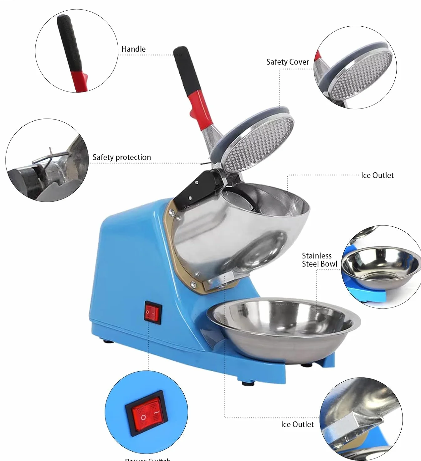 Picadora eléctrica de hielo Lightakai 220 V 300 W acero inoxidable 2200 rpm
