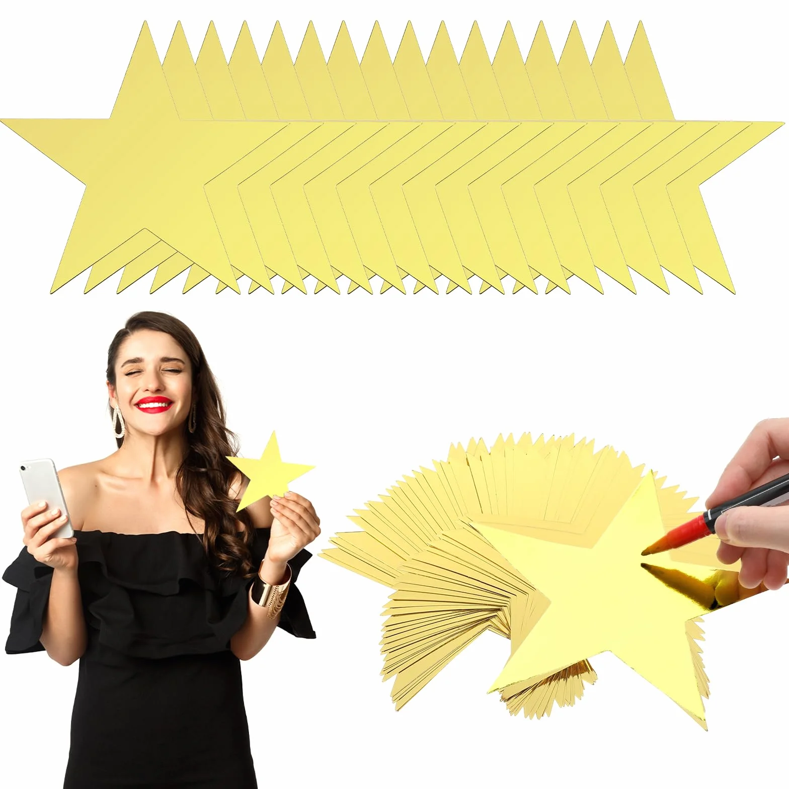 Nogeqi 40 Recortes de Estrellas Doradas de Papel Brillante 15cm para Bodas y Fiestas