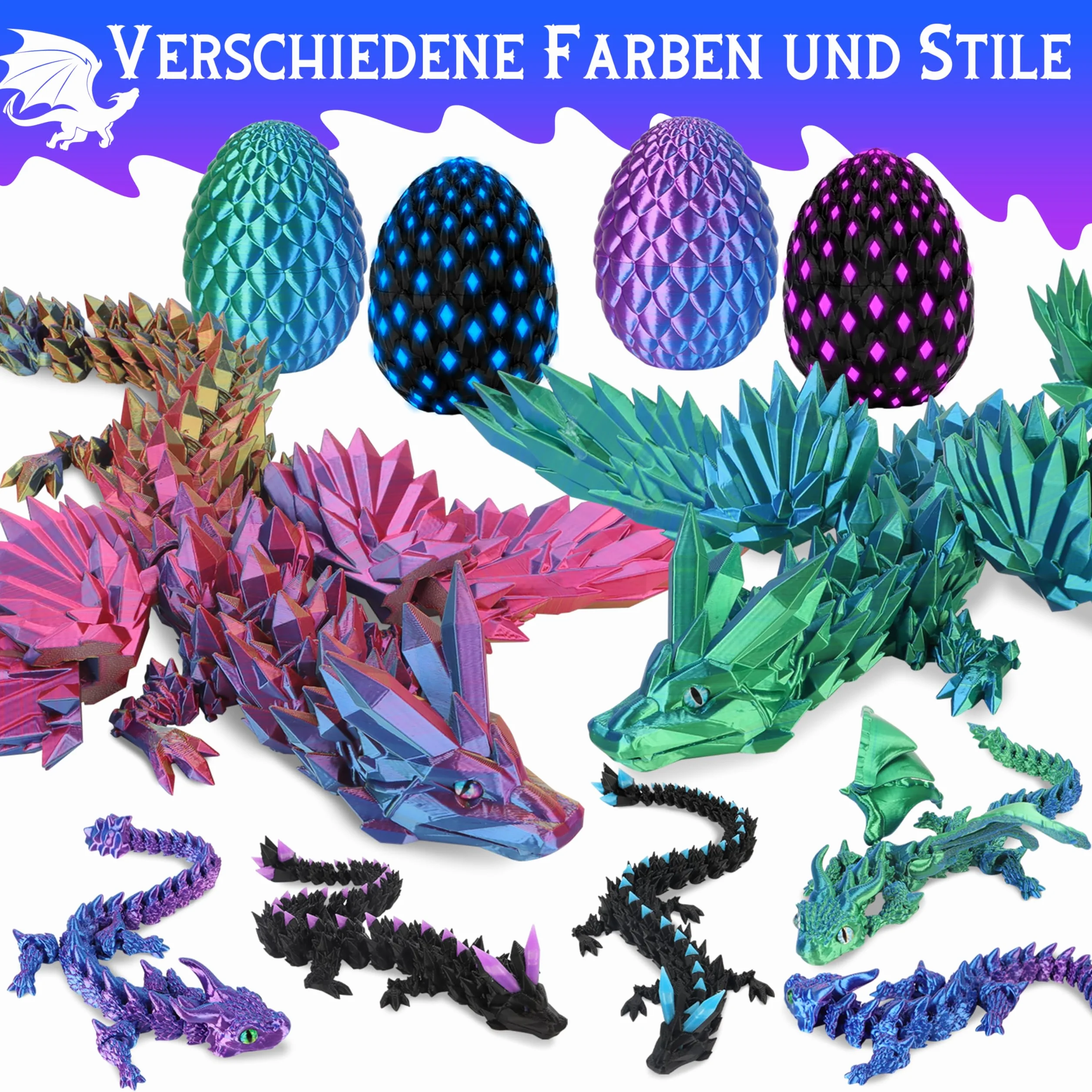 Dragón Impreso en 3D 60cm Articulado Flexible Alado Decoración Hogar Juguete Escritorio Navidad Easter Cumpleaños