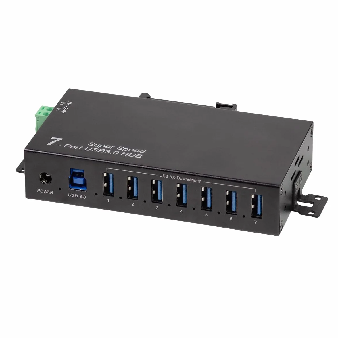 LogiLink Concentrador de 7 Puertos (USB 3.0), Incluye Fuente de alimentación, versión Industrial, 5 Gbps, 10 W, con sobrecorriente, sobretensión y protección contra Cortocircuitos