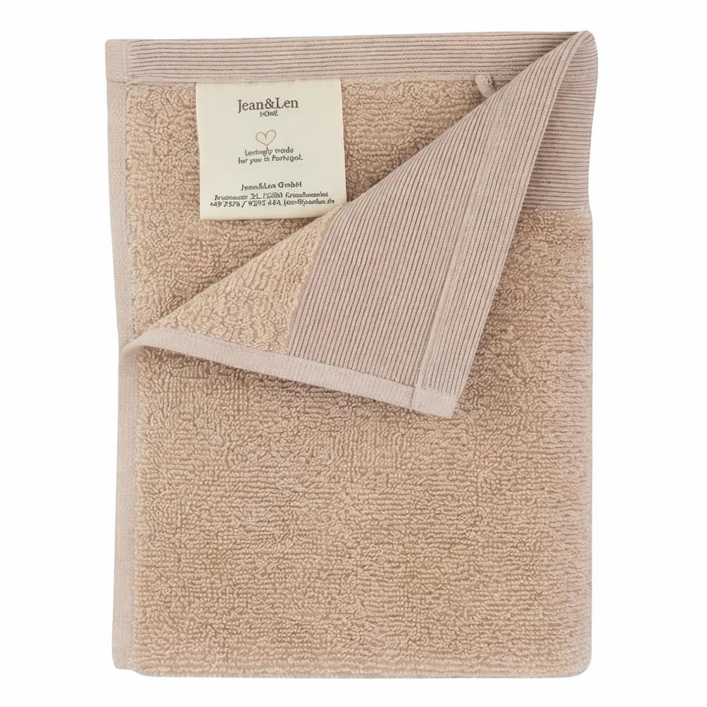 Jean & Len Toalla para Invitados algodón 100% orgánico, Color Beige, con Gancho, certificación Oeko-Tex y Gots, Etiqueta de la Marca en Cuero Vegano, Toallas para Invitados 30 x 50 cm