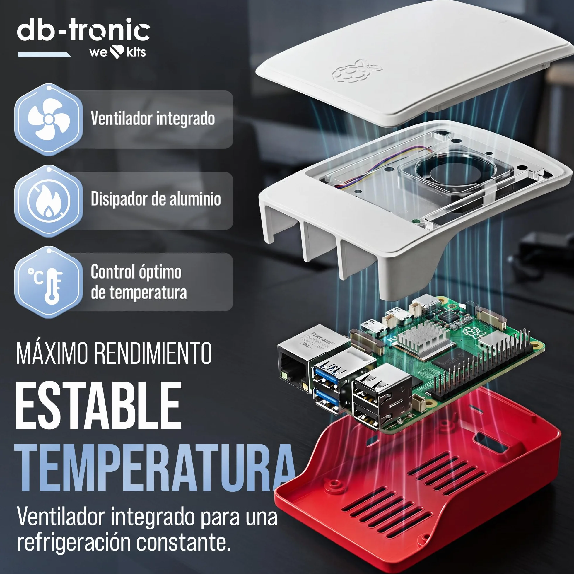 db-tronic Raspberry Pi 5 1 GB Starter Kit | Edición 64 GB | Alimentación 27 W | Carcasa con Ventilador | Micro HDMI 4K | Disipador | Ideal para Home Assistant y el Smart Home