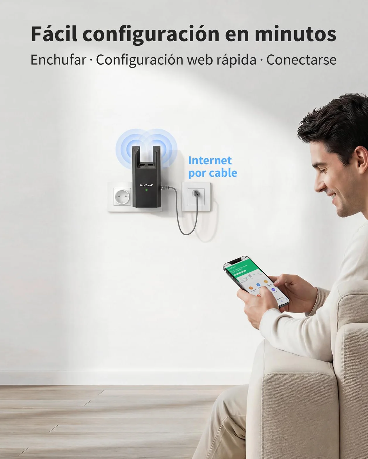 BrosTrend AC1200 Punto de Acceso WiFi con Puerto Gigabit, Access Point WiFi de Doble Banda 5GHz & 2.4GHz, Punto Acceso Inalámbrico Enchufe Pared, WiFi AP Interior para PC, Smartphone, Tablet, Impresor