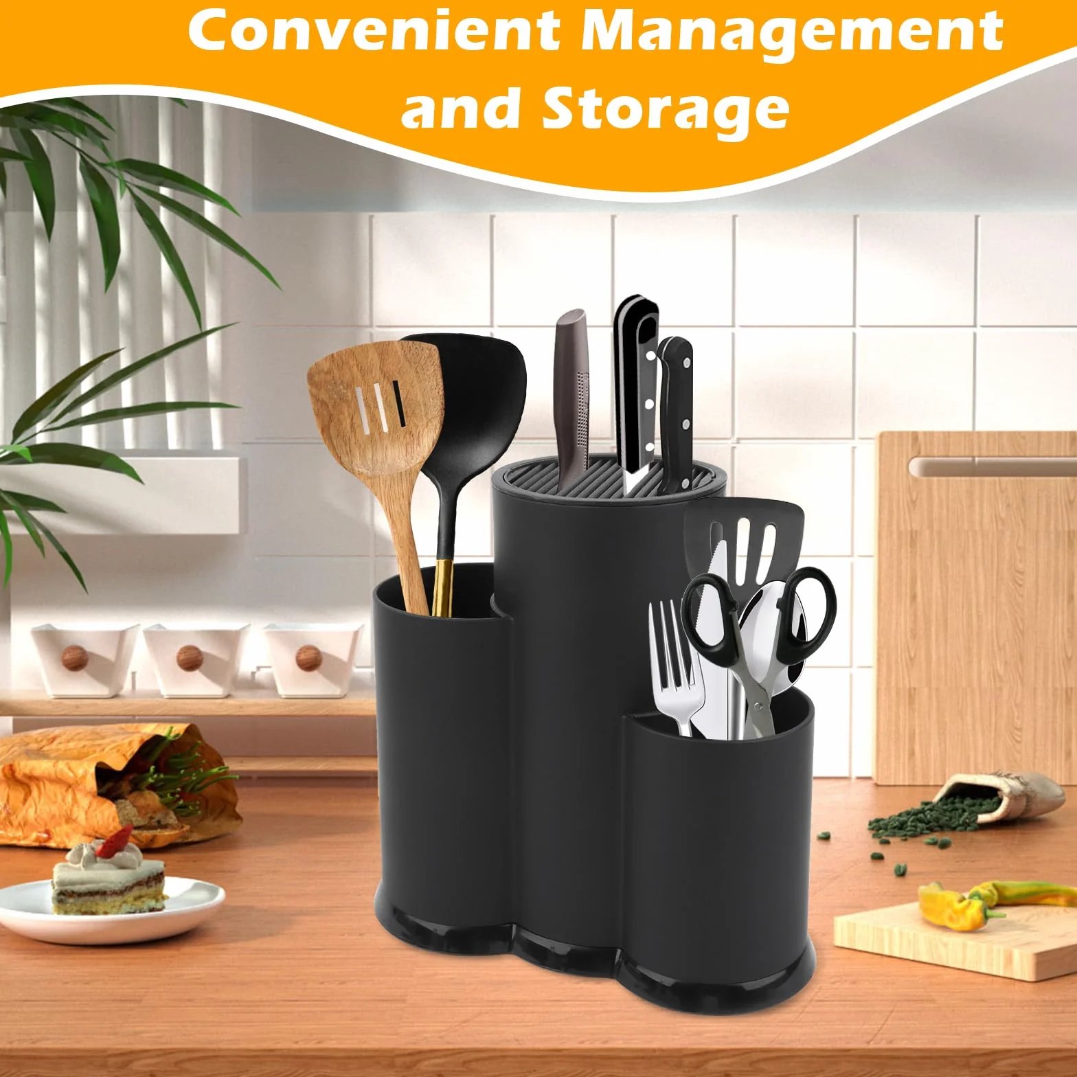 Bloque para Cuchillos 3 en 1 Soporte Universal Redondo Cocina