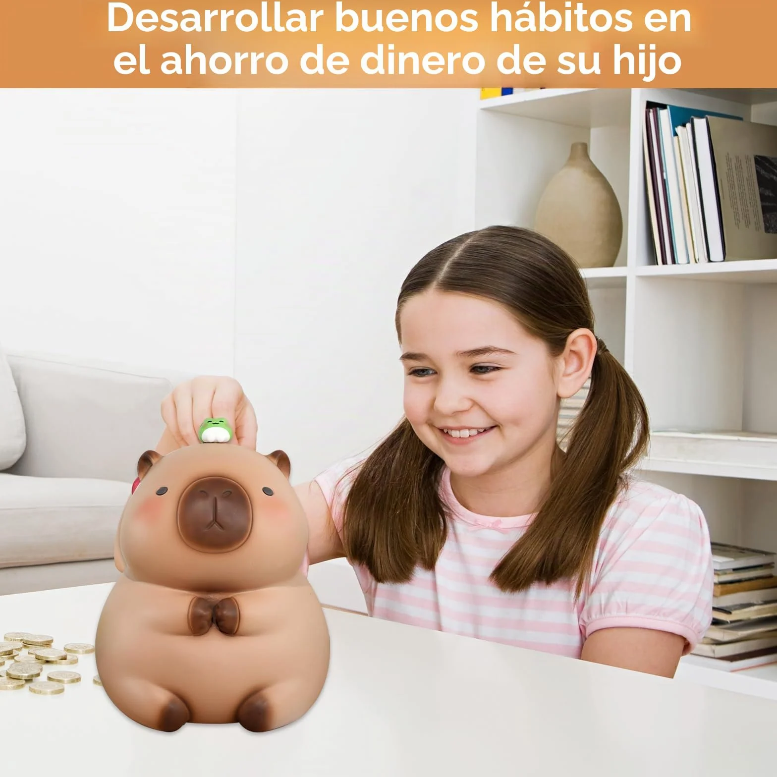 Hucha Capybara irrompible decorativa con tapa giratoria inferior gran capacidad marrón