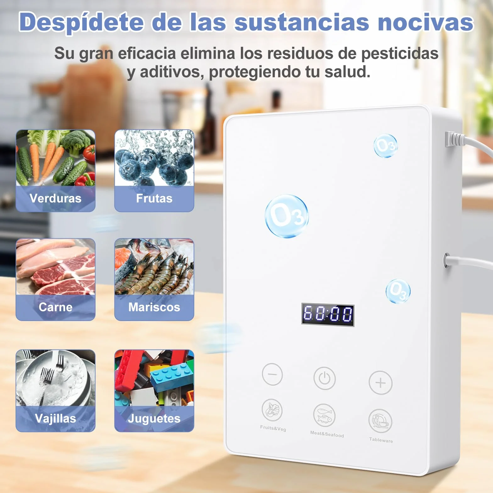 ICARE Ozonizador de agua 1000mg/h con temporizador 60 minutos purificación frutas verduras carne