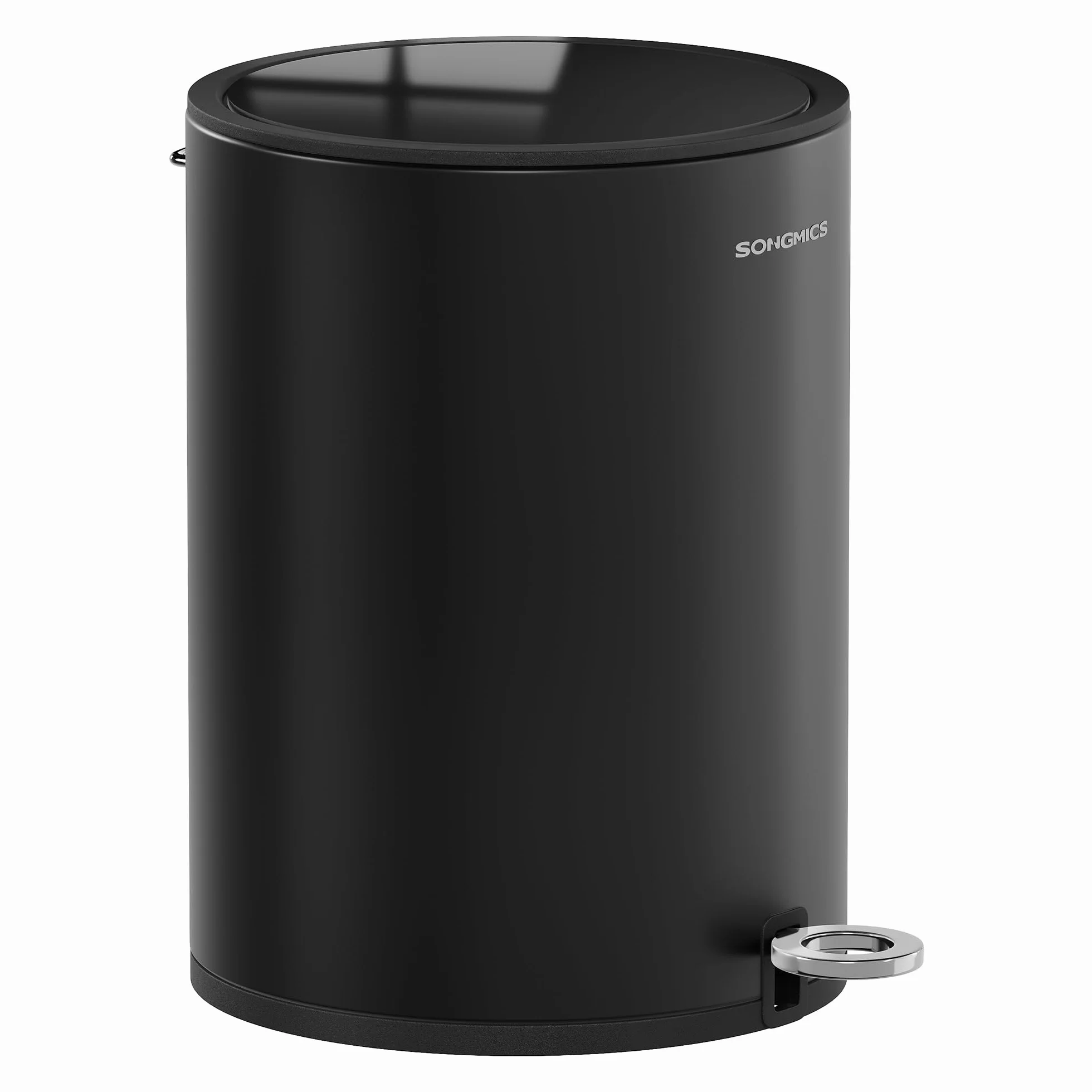 SONGMCIS Cubo de Basura para Cosméticos, 6 L, Cubo de Basura de Baño, con Tapa, Cierre Suave, con Pedal, Interior de Plástico Extraíble, para Baño, Oficina, Acero, Negro Tinta LTB012BZ01