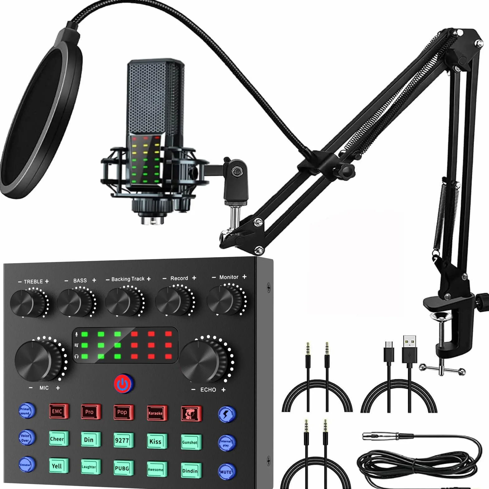Paquete de Equipo de Podcast Microfono Pc Karaoke Sets De Dj Microfono Streaming, focombance Cambiador de Voz y micrófono de Condensador Set de micrófonos de Podcast para Gamers podcasting Streaming