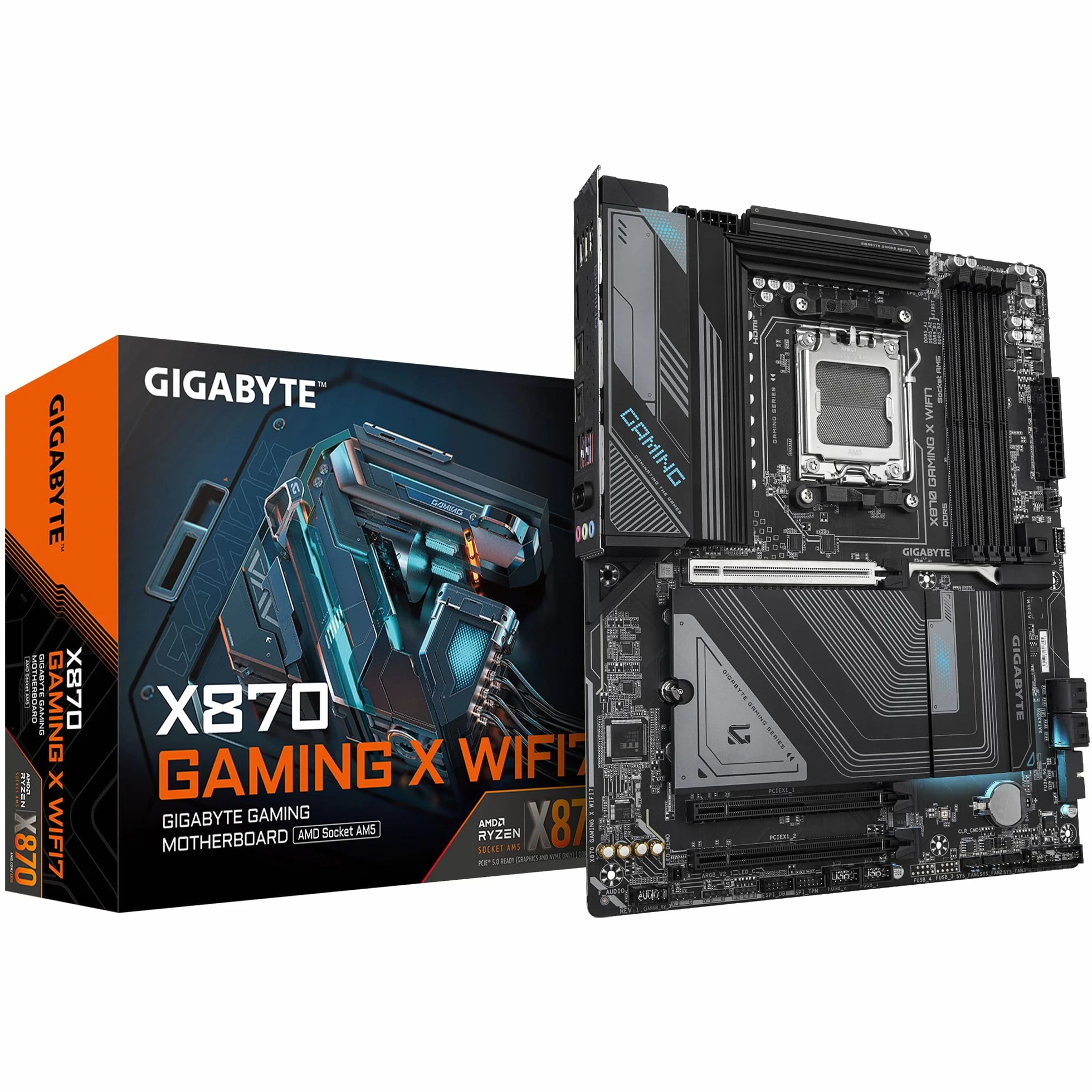 GIGABYTE Placa Base X870 Gaming X WIFI7 - Compatible con CPUs AMD Ryzen 9000, 16+2+2 Fases VRM, hasta 8000MHz DDR5 (OC), 1xPCIe 5.0, Wi-Fi 7, LAN 2.5GbE, USB 4
