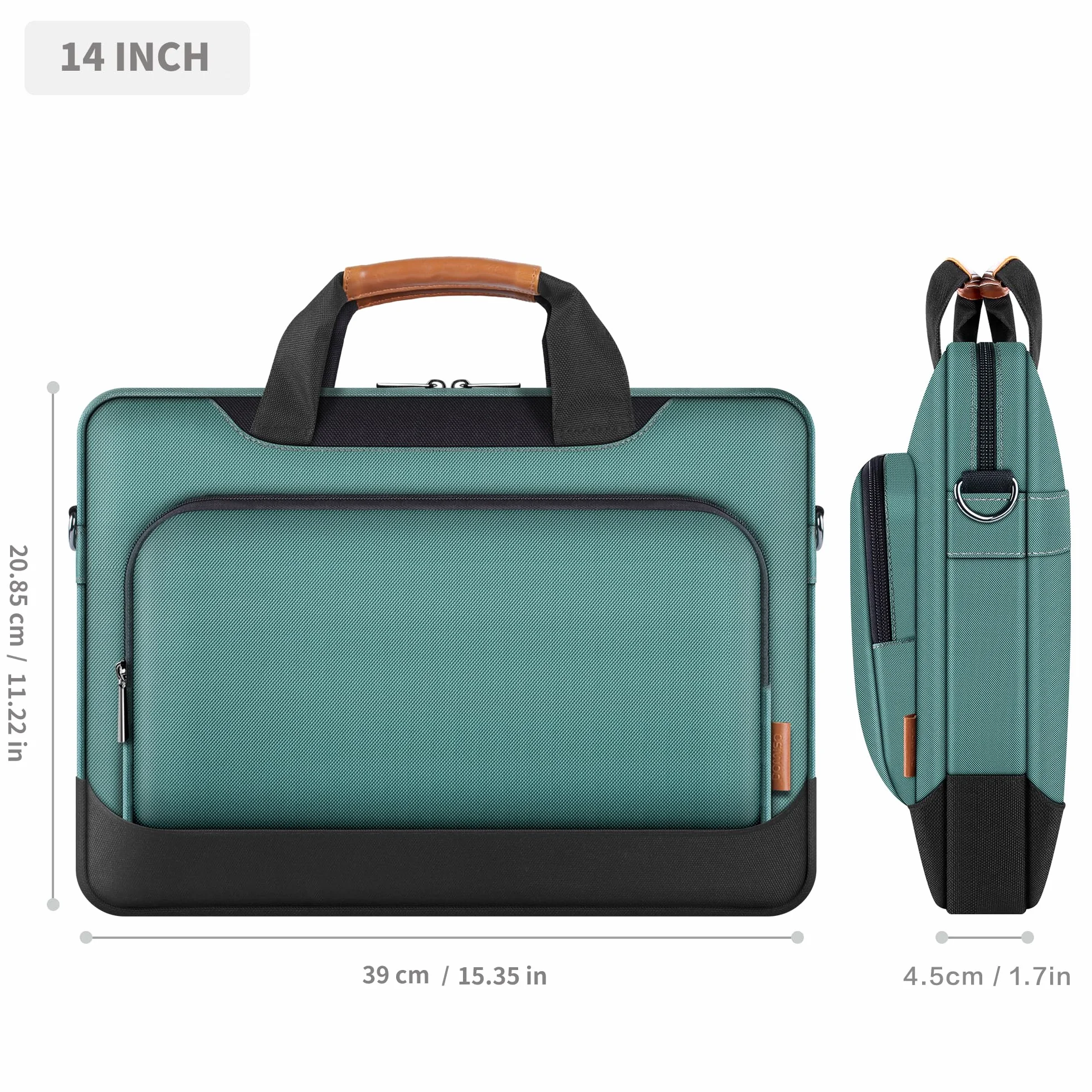 DOMISO Funda Portátil 13,5-14 Pulgadas Maletín Bandolera Gran Capacidad, Compatible con MacBook Dell HP Lenovo ASUS, Verde