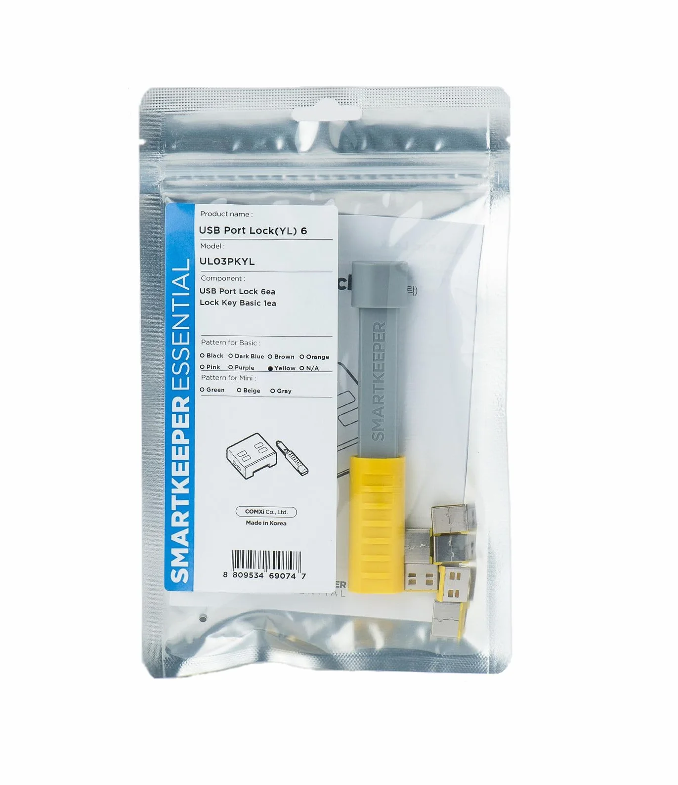SmartKeeper ESSENTIAL / 6 x USB A Port Blockers con 1 x Lock Key Basic/Amarillo