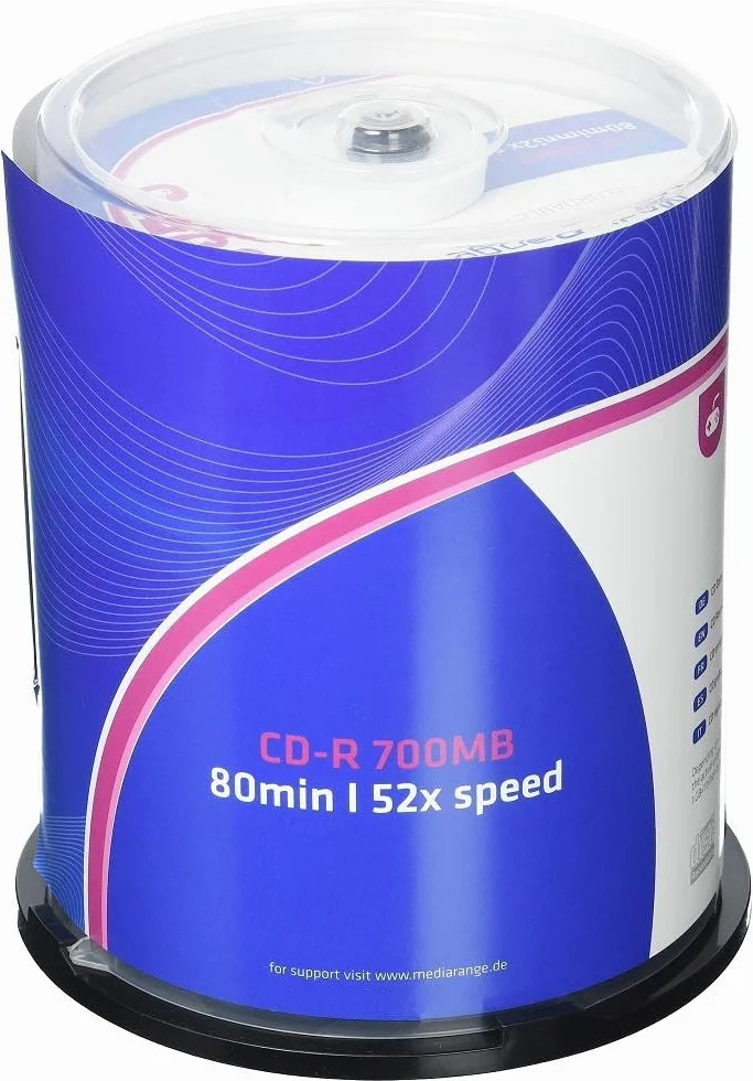 Media Range Cake Box Caja de Discos CDR80 de 700 MB 52X, Blanco y Azul