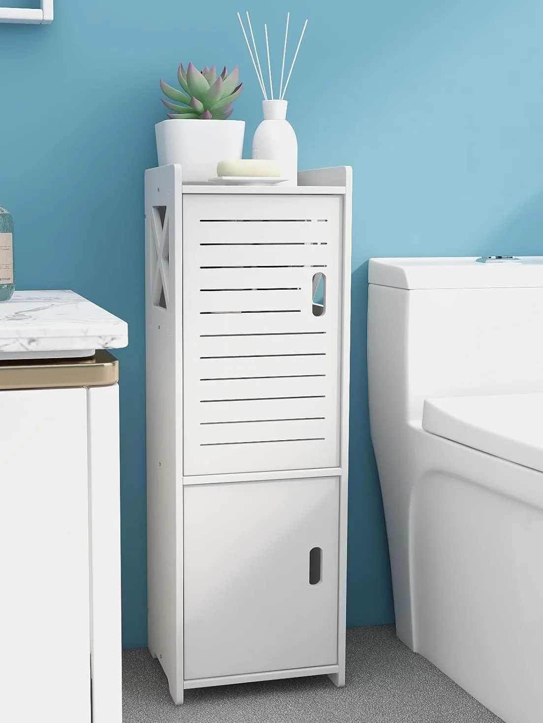 Armario de Baño Estrecho PVC Impermeable 75x25x22 cm Almacenamiento Vertical Multinivel
