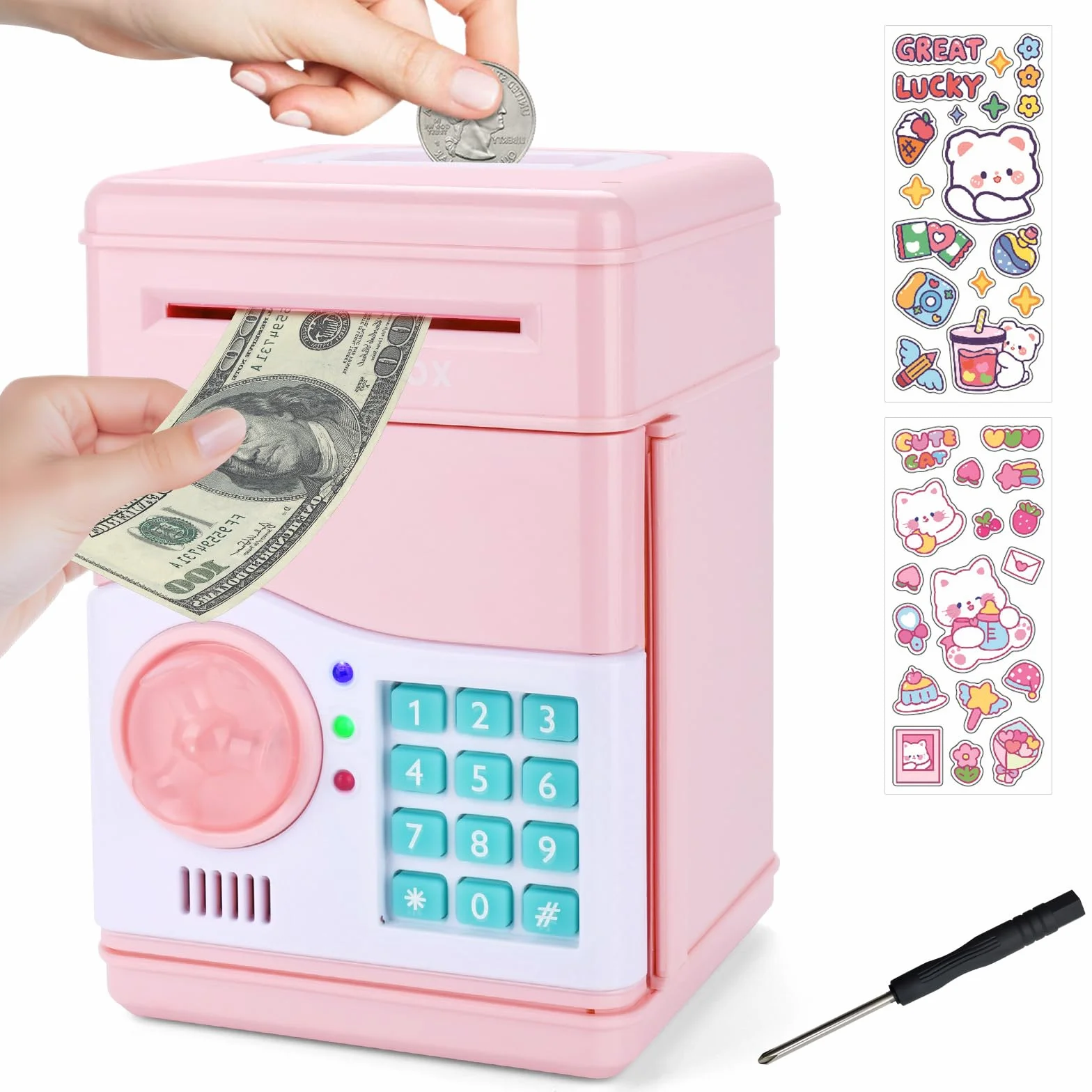 Caja Fuerte Niños con Contraseña, Hucha Electrónica con Verificación de Billetes