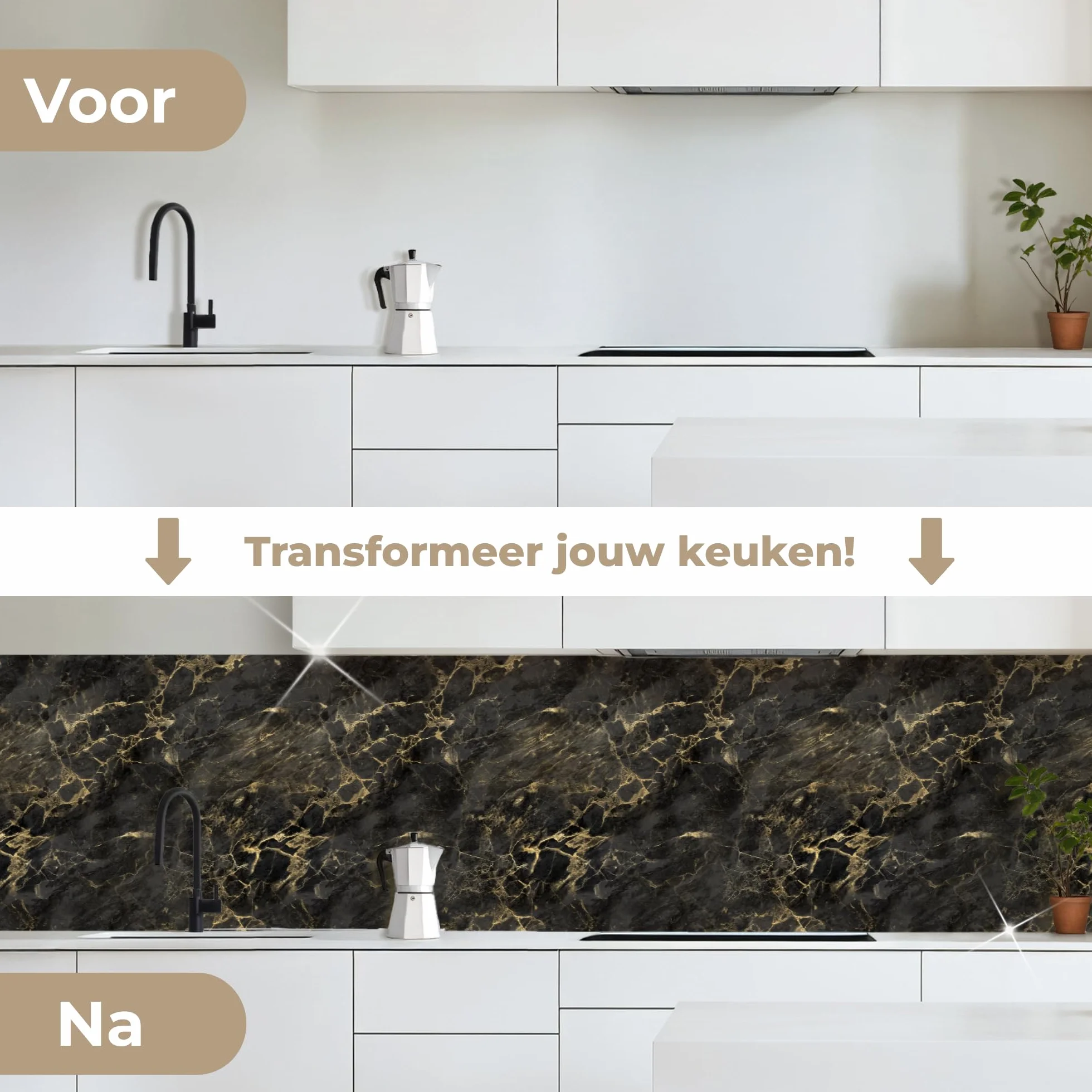 KitchenYeah Antisalpicaduras Cocina 80x400 cm Adhesivo Salpicadero Protector Negro Mármol Oro