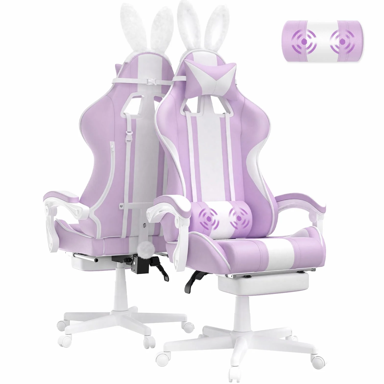 Silla Gaming Ergonomica con Masaje Racing y Reposapiés Kawaii Morado