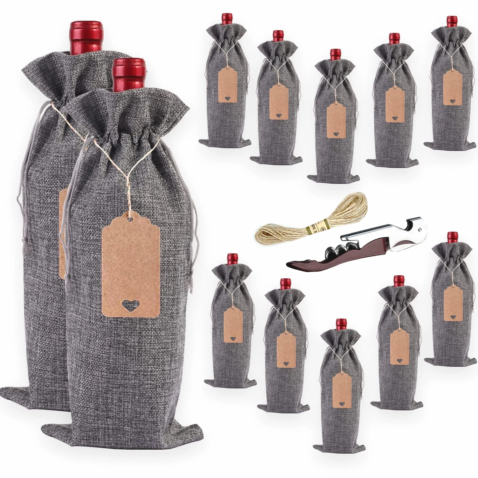 Bolsas de lona para vino con cordón, reutilizables (Gris)