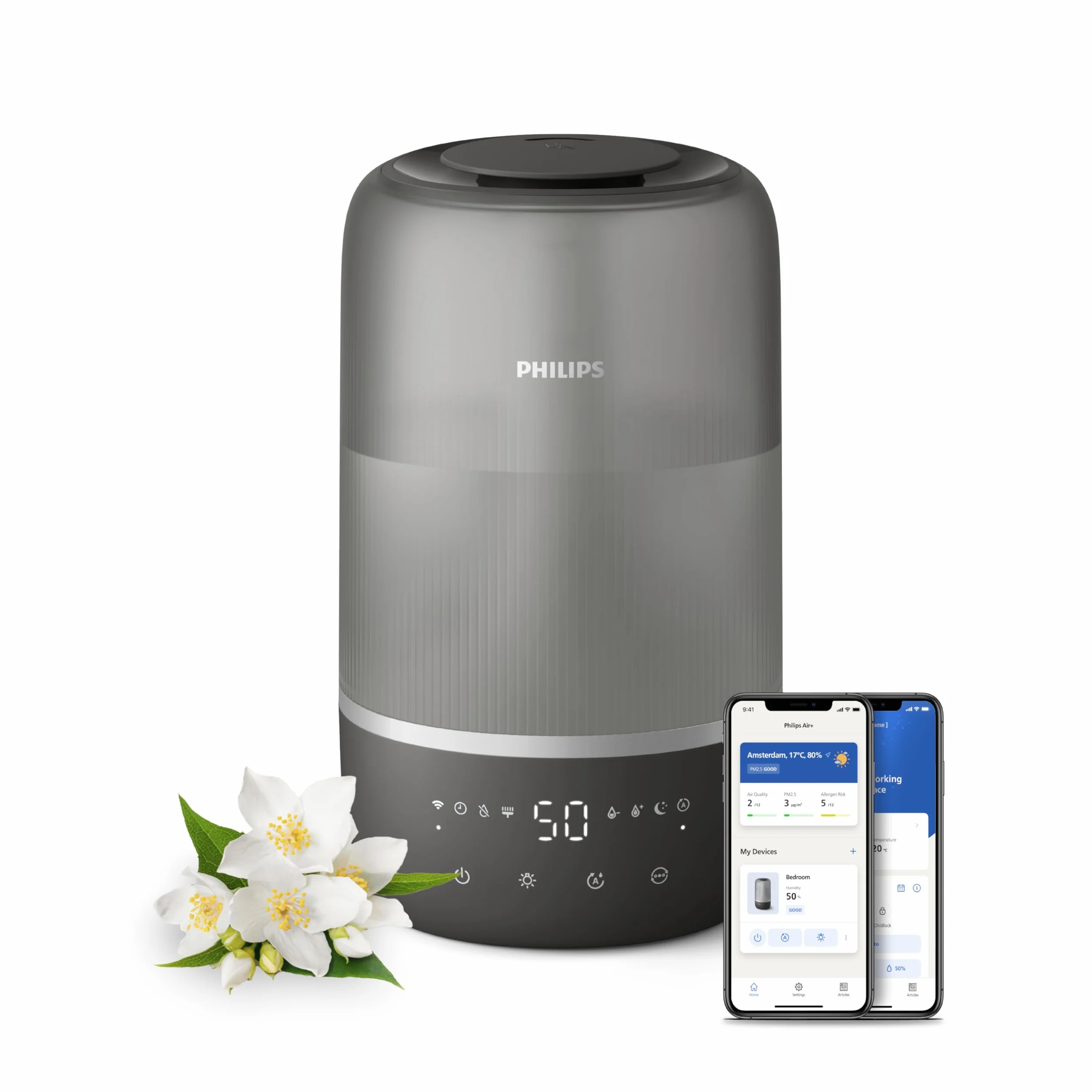 Philips Humidificador inteligente depósito 3 L llenado superior 32 h autonomía 41 m² HU1510/03
