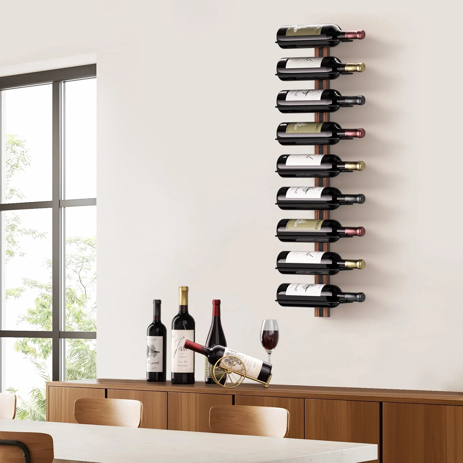 B4Life Estante de Vino Montado en la Pared para 9 Botellas, Botellero de Madera