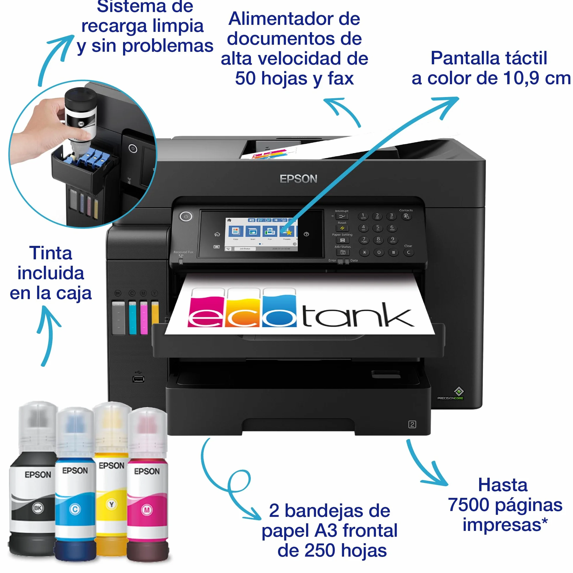 Epson Impresora multifunción EcoTank ET-16605 A3+ con depósito de Tinta, conexión Wi-Fi y fax