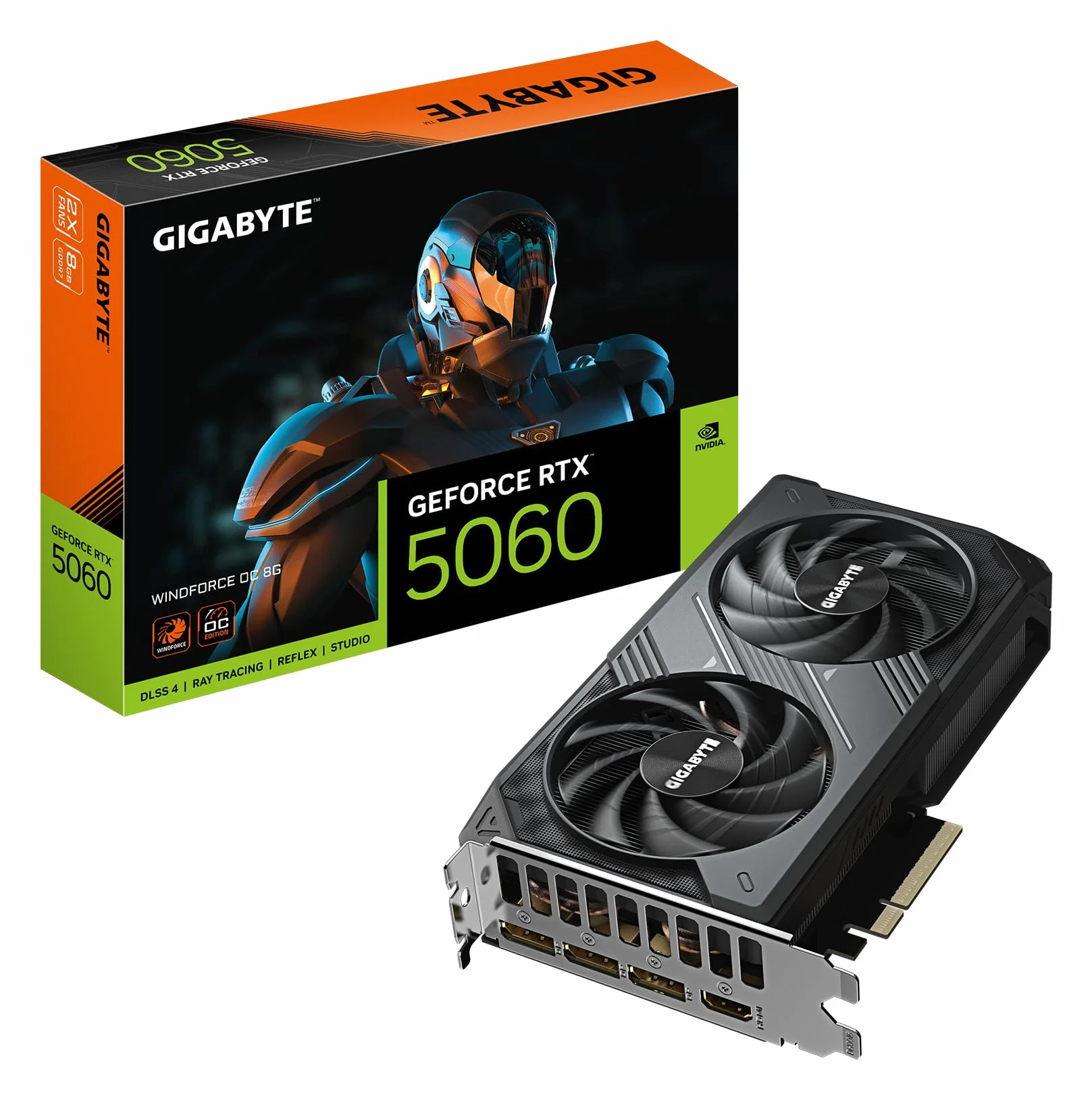 GIGABYTE GeForce RTX 5060 WINDFORCE OC 8G Tarjeta Gráfica - 8GB GDDR7, 128bit, PCI-E 5.0, 2512 MHz Frecuencia del núcleo, 3 x DisplayPort, 1 x HDMI, GV-N5060WF2OC-8GD