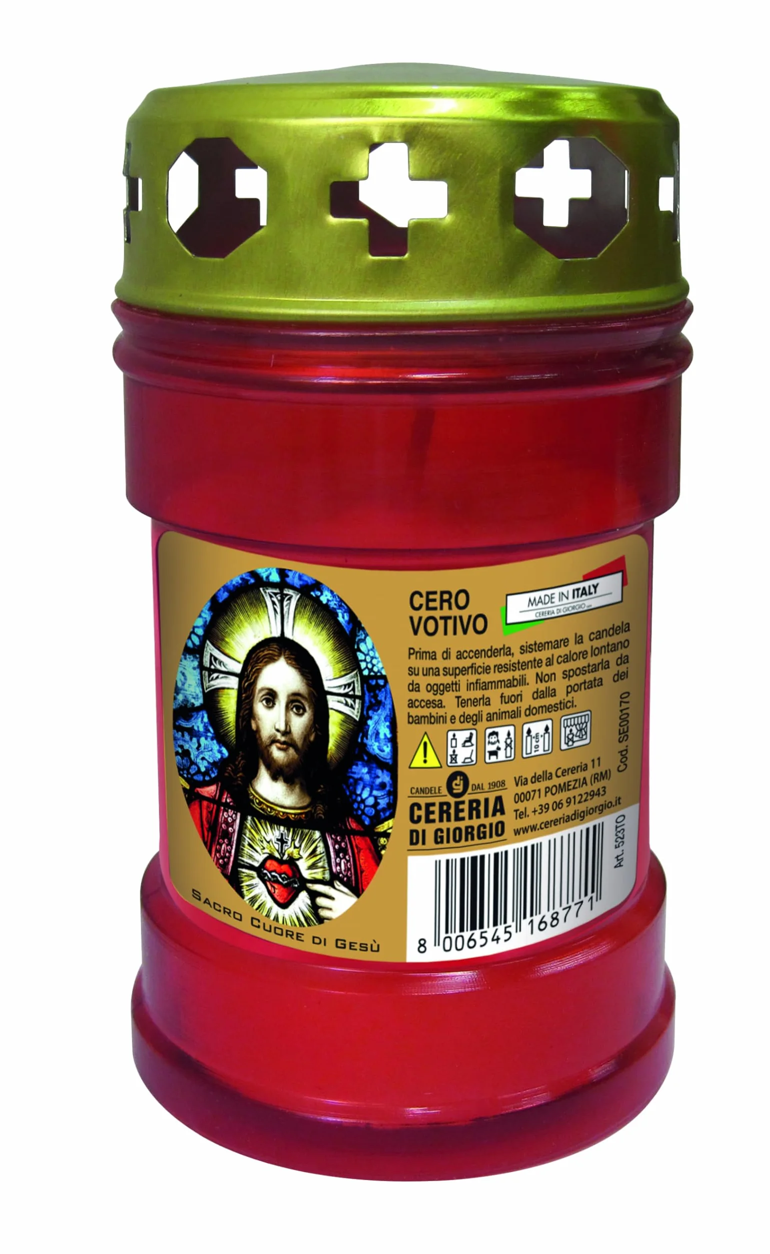 Vela votiva P30 con protector de lluvia Rojo Diámetro 6,3 cm altura 11 cm Cereria Di Giorgio