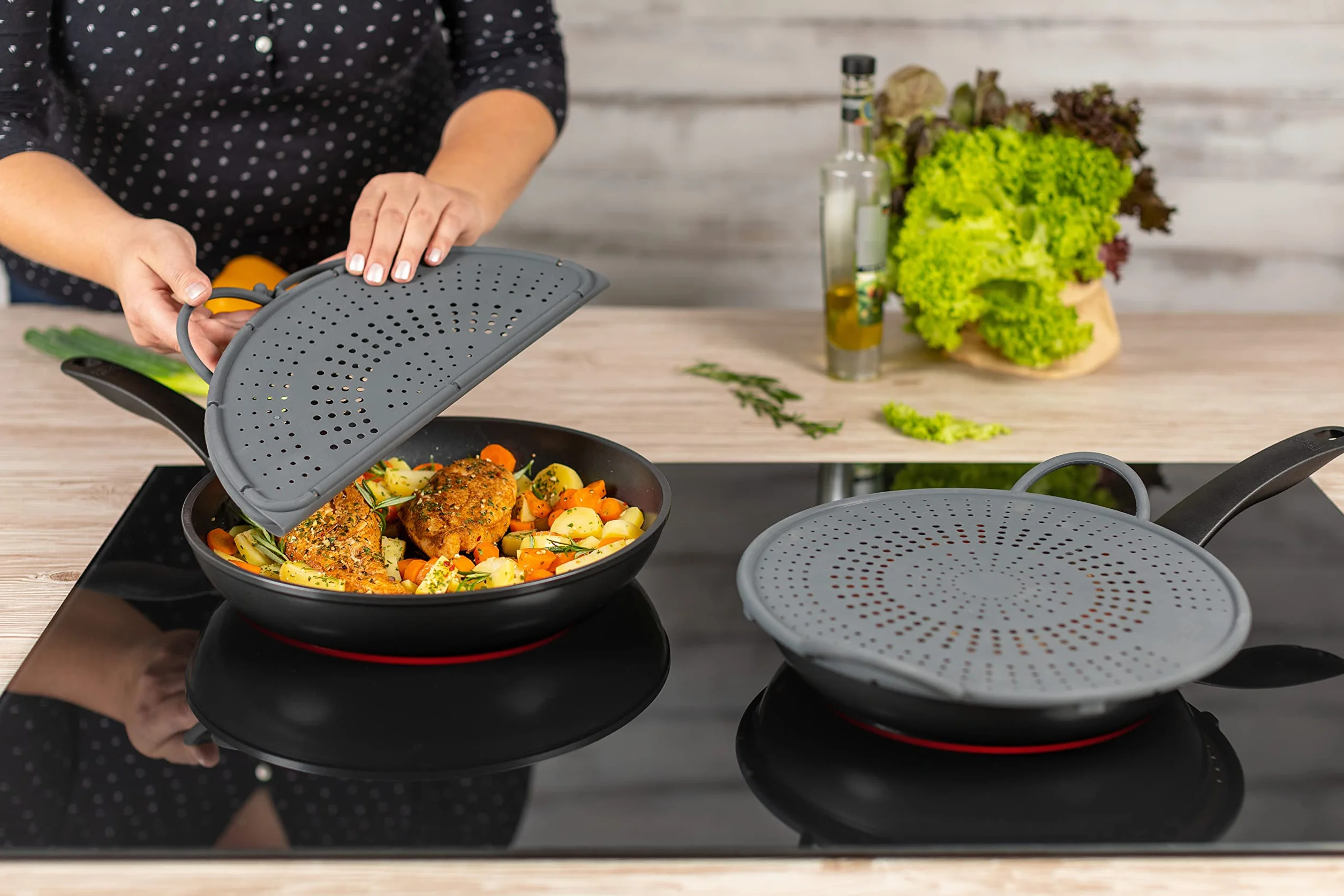 KUHN RIKON Protección contra salpicaduras plegable de silicona 30 cm gris