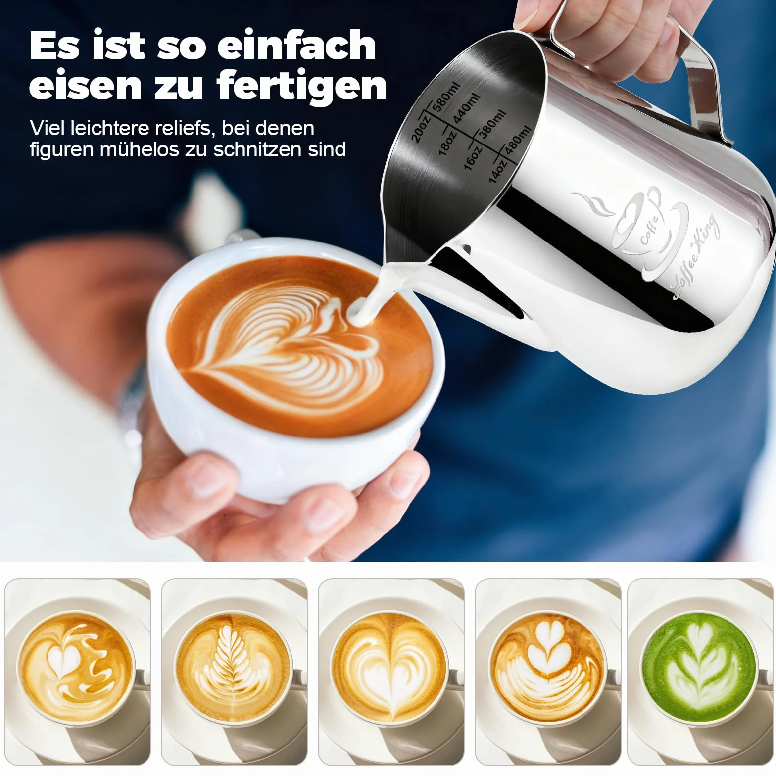 Jarra de leche acero inoxidable 900 ml 32 oz OneChois para espumador capuchino