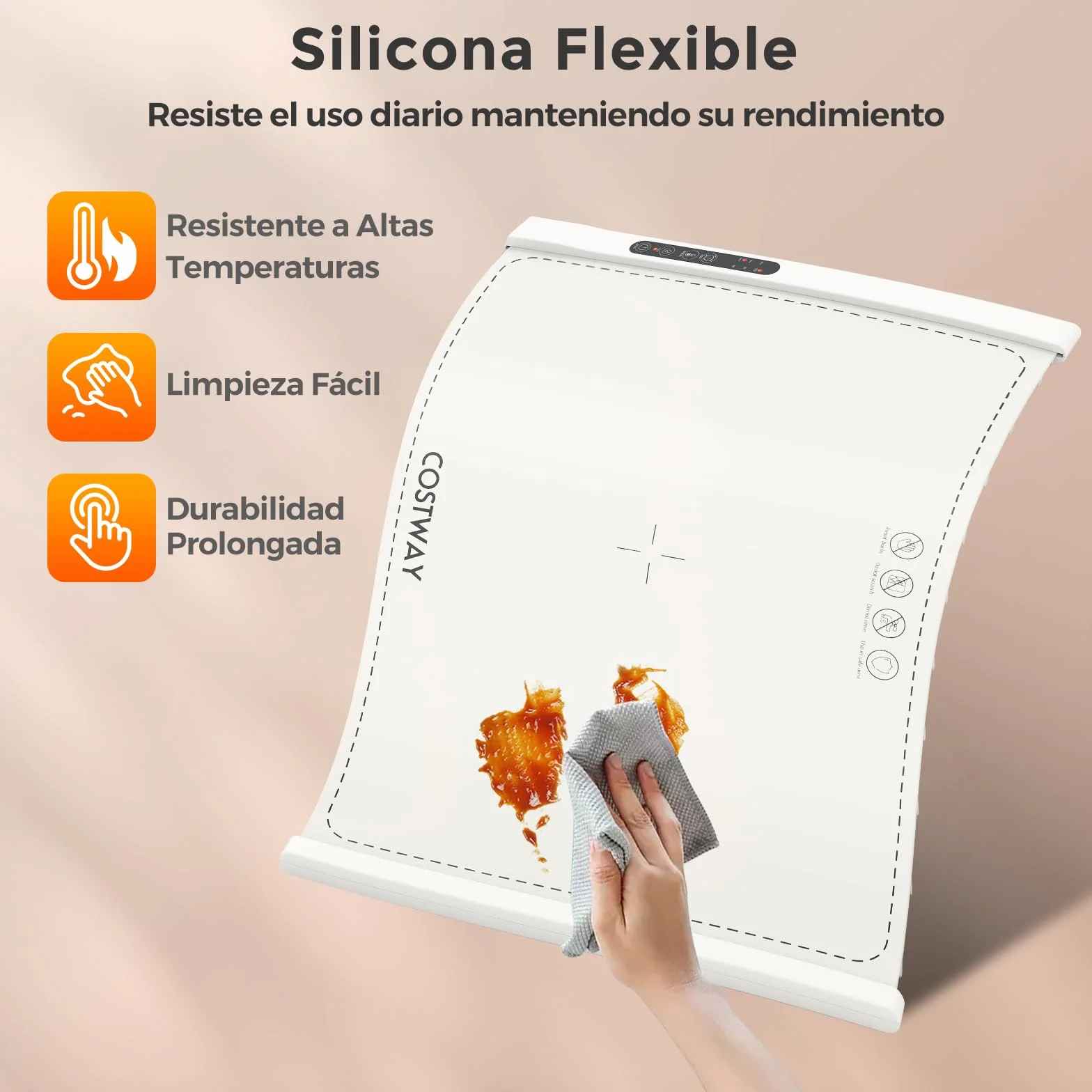 COSTWAY Manta Eléctrica Calentar Alimentos, Bandeja Silicona Enrollable Portátil, Calentamiento Rápido, Apagado Automático Bloqueo Niños Blanco