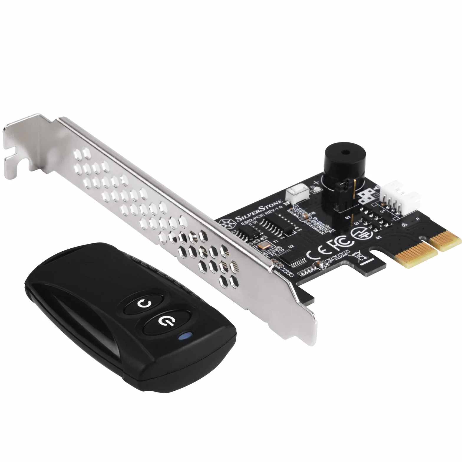 SilverStone SST-ES02-PCIe - Interruptor de control 2,4G inalámbrico para Encender/Resetear el ordenador, El altavoz para PC integrado, PCIe