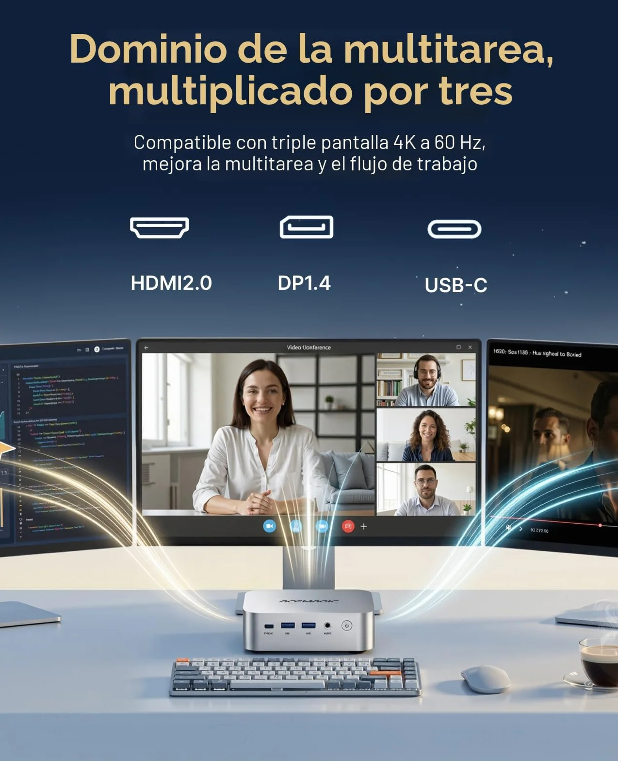 ACEMAGICIAN Kron Mini K1 Mini PC, AMD Ryzen R2544, Windows 11 Pro Mini PC(4C/8T,3.7 GHz), 8GB DDR4 256GB M.2 SSD, Mini Ordenador De Sobremesa para Negocios Oficina en Casa