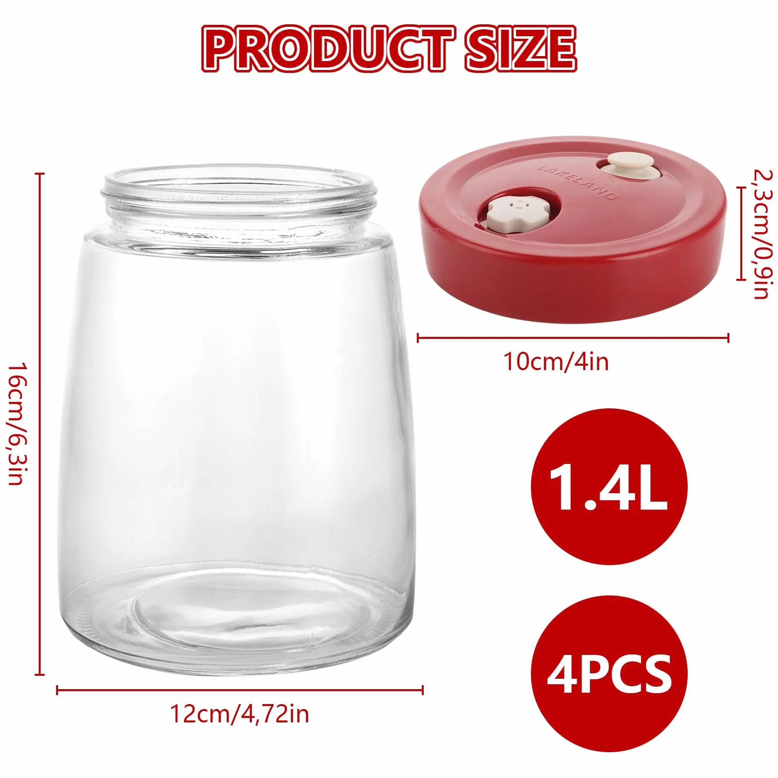 Recipiente de cristal para fermentación 1,4 L con válvula de ventilación para kimchi, kéfir y chucrut