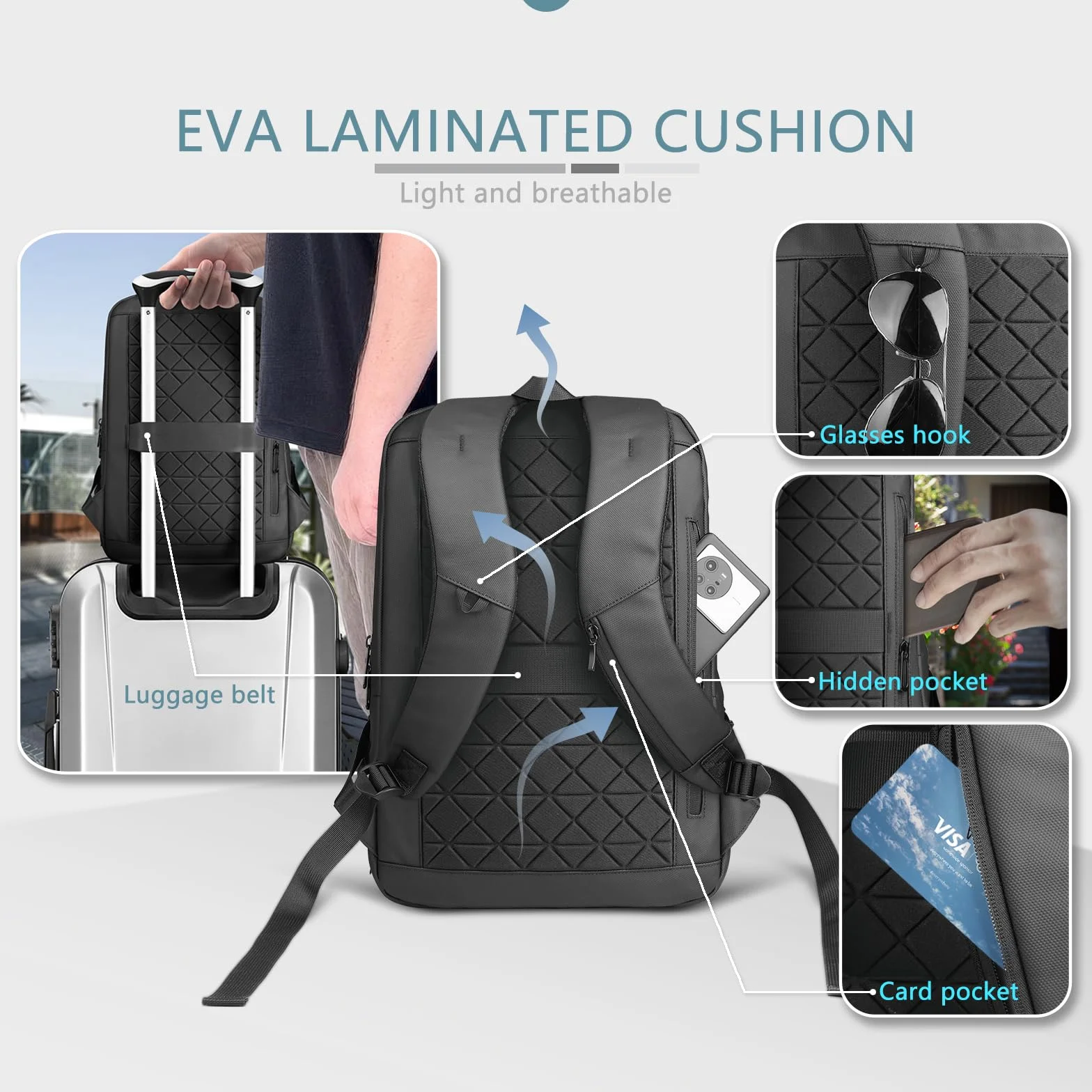 Mochila para Hombre Portátil con Puerto USB-C y USB-A, Gran Capacidad 24-28L, Resistente al Agua, Antirrobo, Ligera y Ergonómica para Trabajo