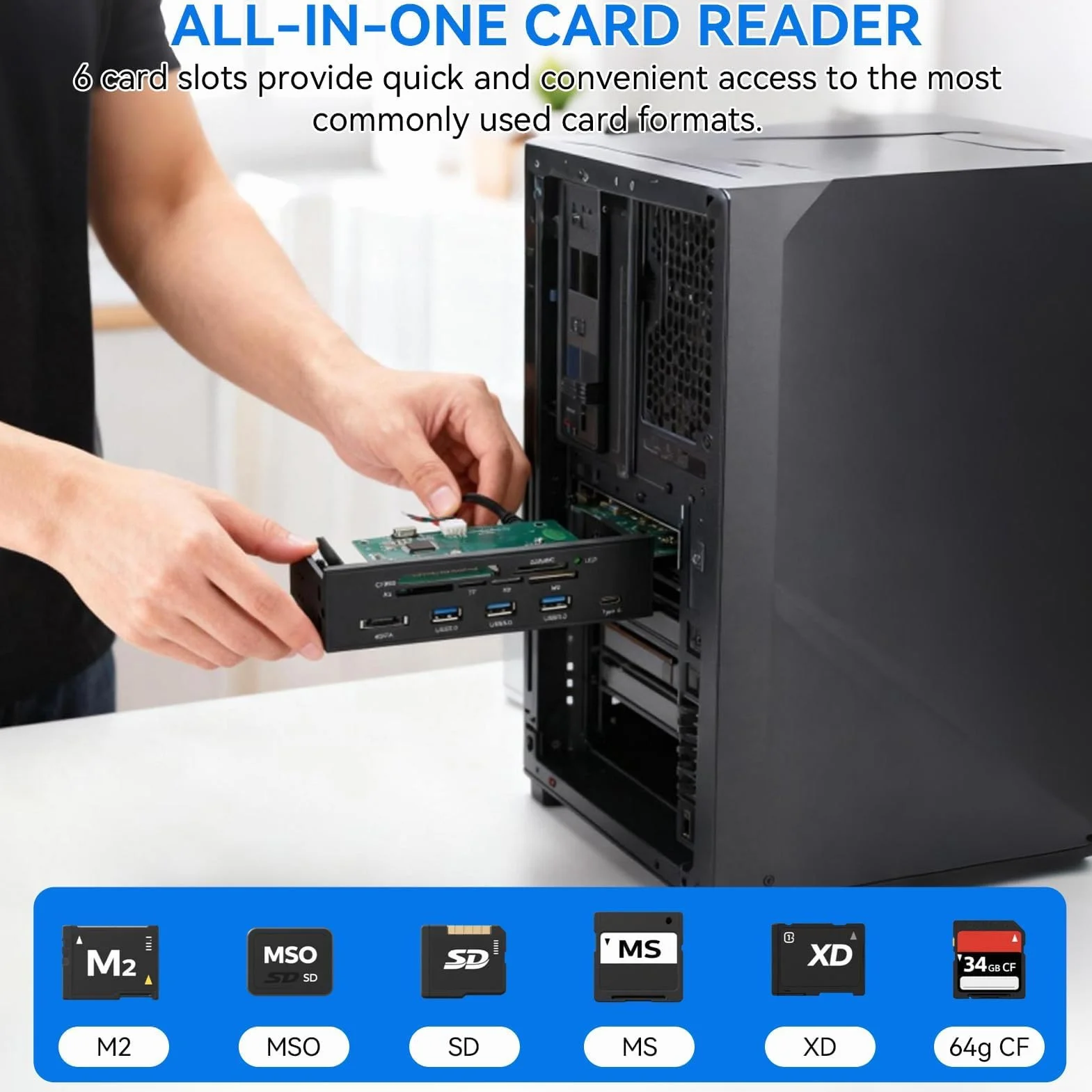 Lector De Tarjetas Interno, Interfaz USB 3.0 De 5,25 Pulgadas PC Panel Frontal Lector De Tarjetas Interno Concentrador Lector De Tarjetas Todo En Uno M2 SD MS XD CF TF Tarjeta Para Caja De Computadora