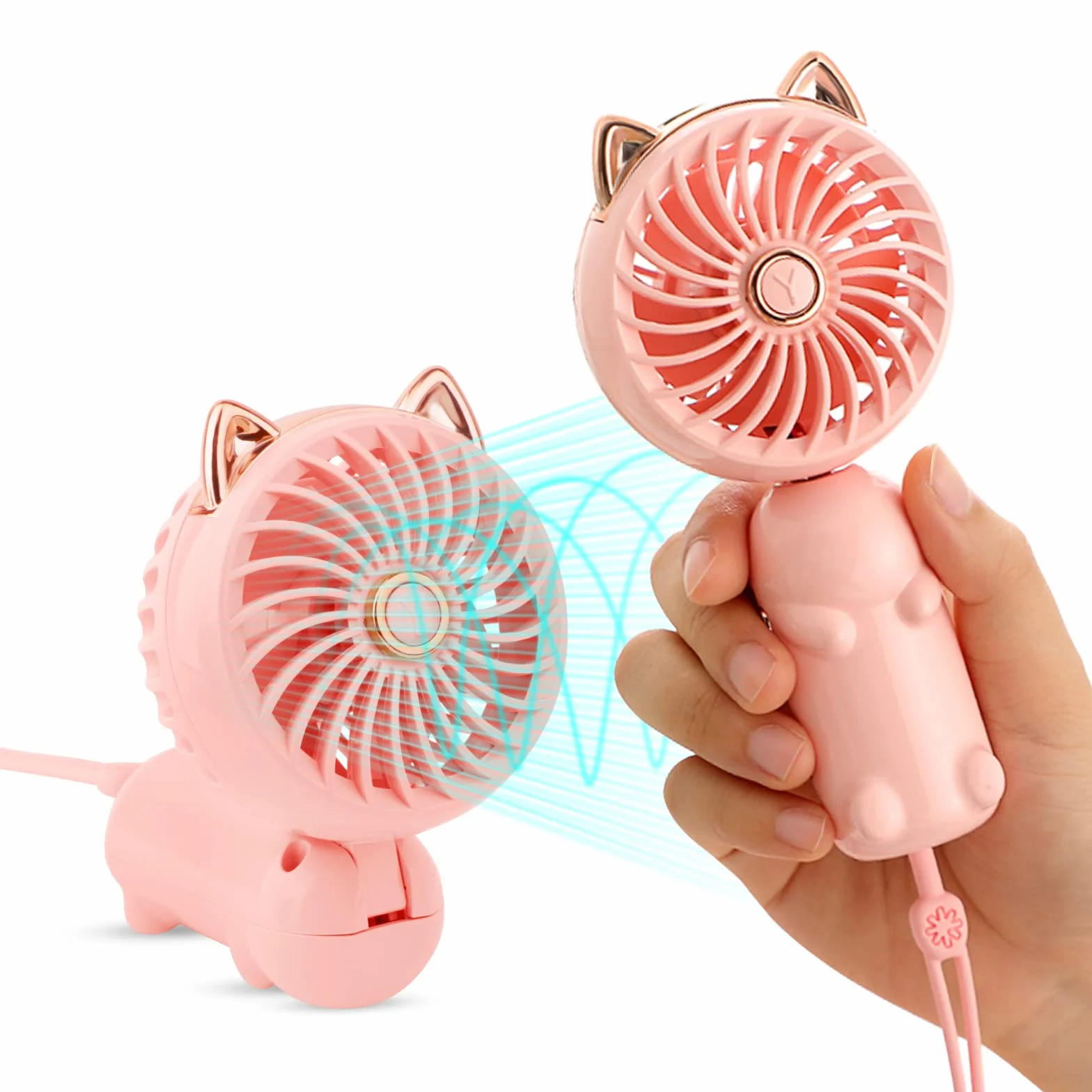 JYPS Ventilador Portátil de Mano, Mini Ventilador USB con Batería Recargable y 3 Velocidades, Lindo Ventilador Eléctrico Personal Pequeño Para Niñas/Mujeres/Niños Viajes al aire libre Plegable