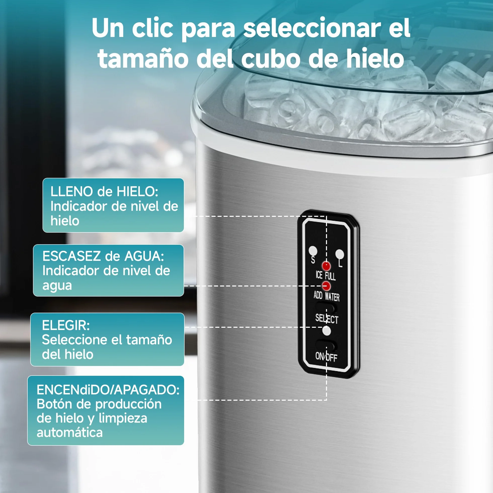 EUHOMY Máquina de Hielo 12Kg/24H 2 Tamaños de Hielo Autolimpiable con Asa y Cesta Plata