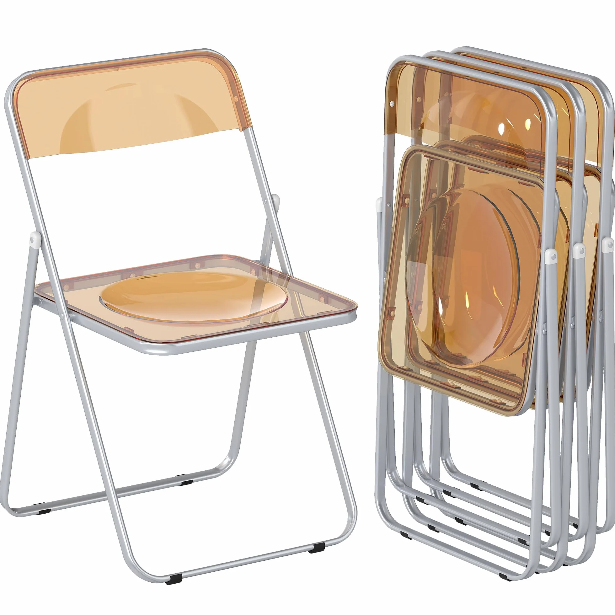 HOMCOM Juego de 4 sillas plegables de acrílico y acero, portátiles, 47 x 48 x 75 cm, naranjas
