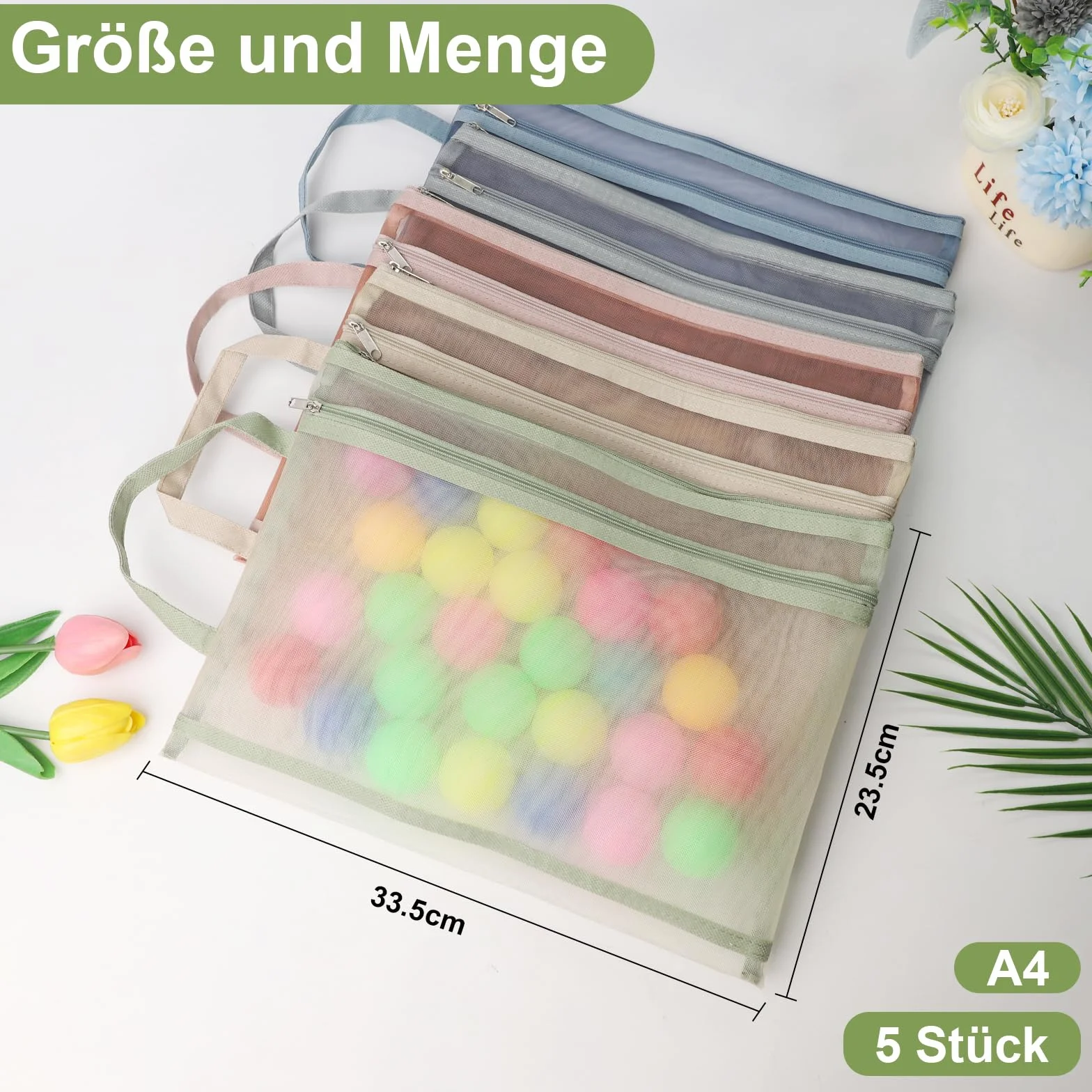 Bolsa de Malla Transpirable A4 5PCS Organizador Multiusos Cremallera y Asa para Documentos