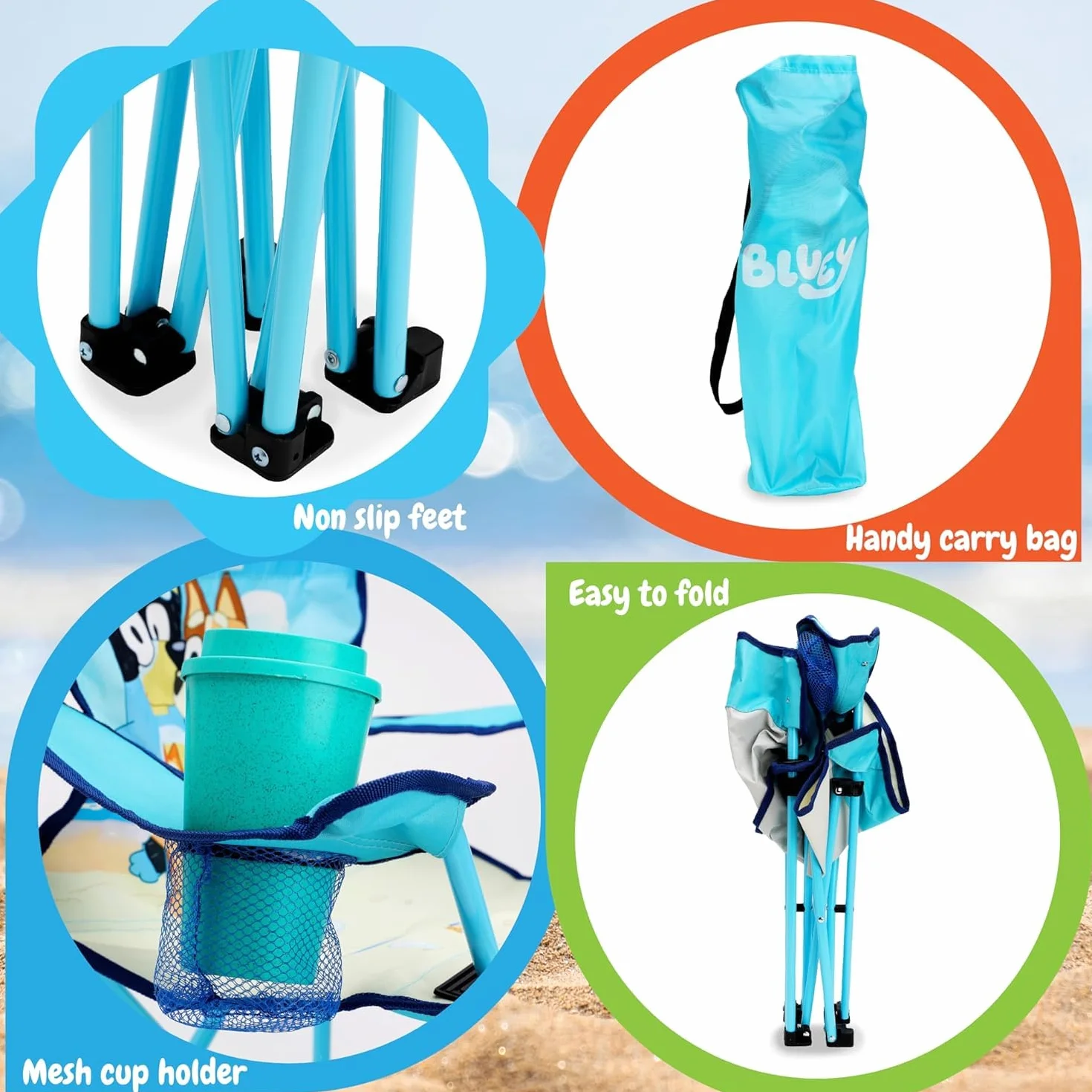 Toyland Silla Plegable para Acampar para niños Bluey & Bingo con portavasos