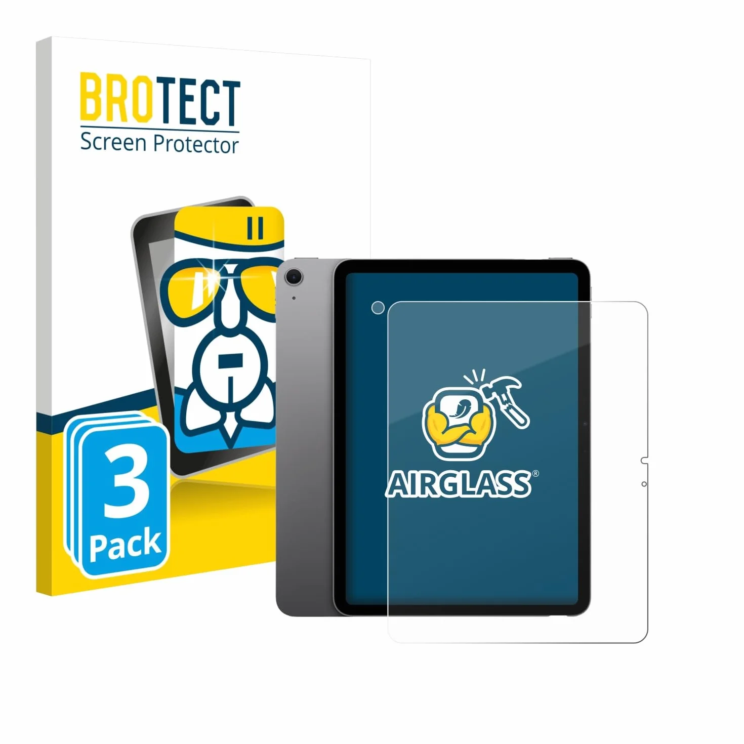 BROTECT 3 Unidades Lámina Cristales para Apple iPad Air 13" M3 2025 | (Frontal+Cámara) Transparente Protección Pantalla Made in Germany, Dureza 9H Anti-Arañazos Protector Cristal