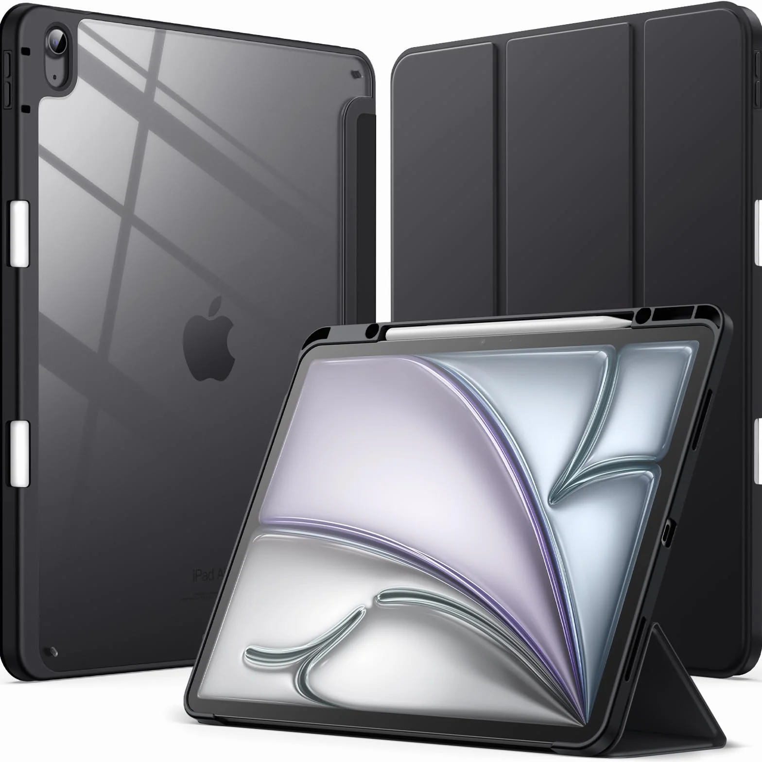 JETech Funda para iPad Air 13 Pulgadas M4/M3/M2 (2026/2025/2024) con Soporte para Pencil, Carcasa Clara Transparente Respaldo Caparazón Slim Soporte Antigolpes Tableta (Negro)