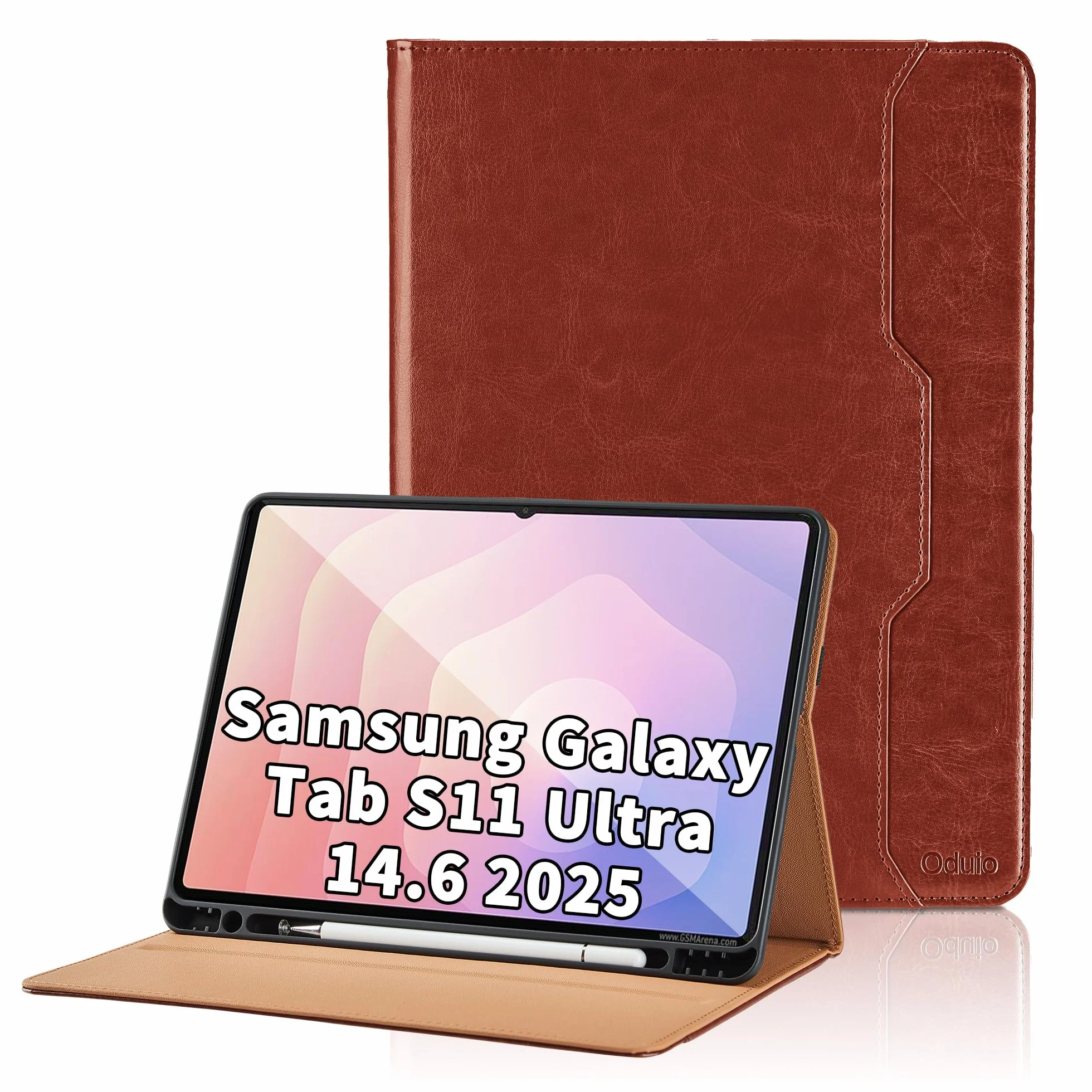 Funda para Samsung Galaxy Tab S11 Ultra 14.6 Pulgadas 2025 SM-X930/SM-X936B/SM-X936N PU Leather Ángulos Ajustables Tablet Case Incorporado para S Pen con Bolsillo y Supporto Funzione - Marrón