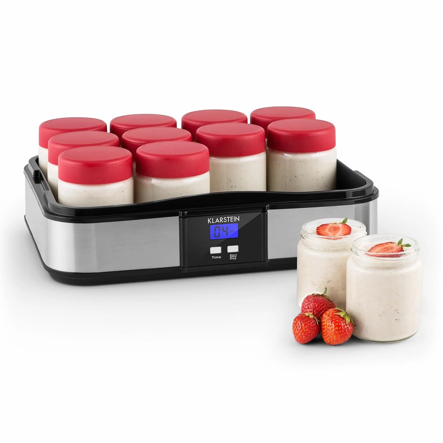 Klarstein Gaia Yogurtera 12 vasos 2,5L acero inoxidable pantalla LCD negro