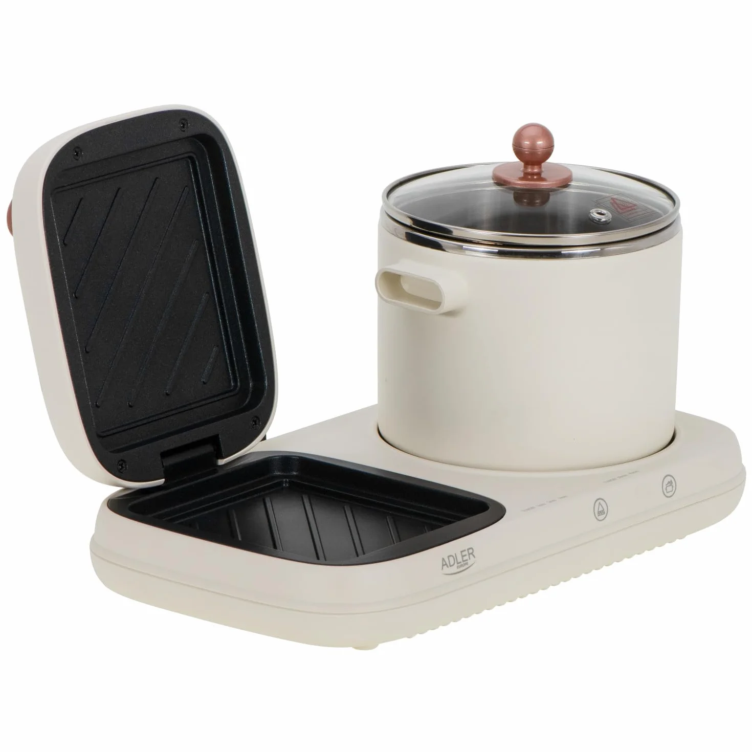 ADLER EUROPE AD 6421 Estación de Desayuno 2 en 1 con Olla de Cocción 1,0 L y Parrilla Antiadherente 1100-1320W