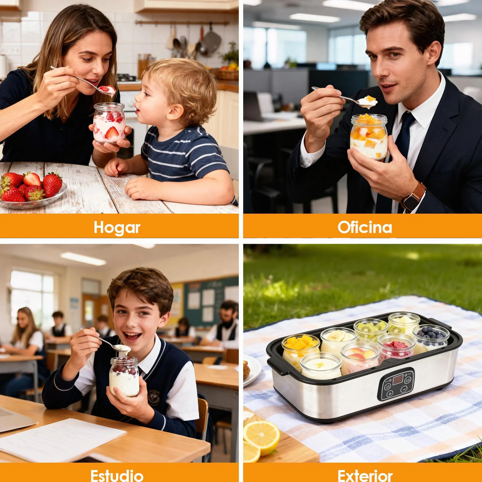 Dreamhigh Yogurtera Eléctrica 1.4L 8 Tarros de Cristal 180ml Temporizador 1-48H Apagado Automático