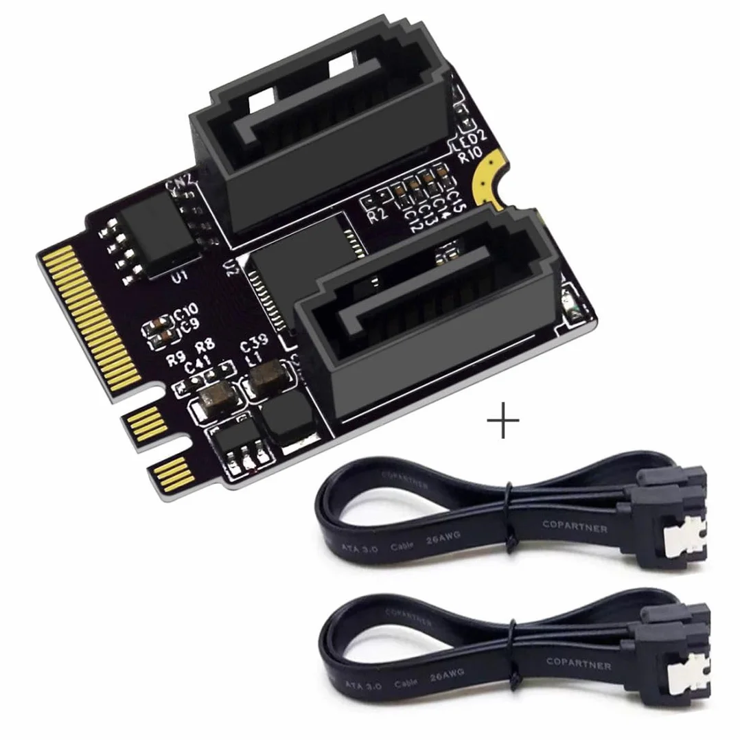 ChenYang Adaptador de tarjeta de extensión PCIE 3.0 M.2 (llave A+E) a 2 SATA 3.0 para tarjeta madre SATA de extensión de puerto de disco duro
