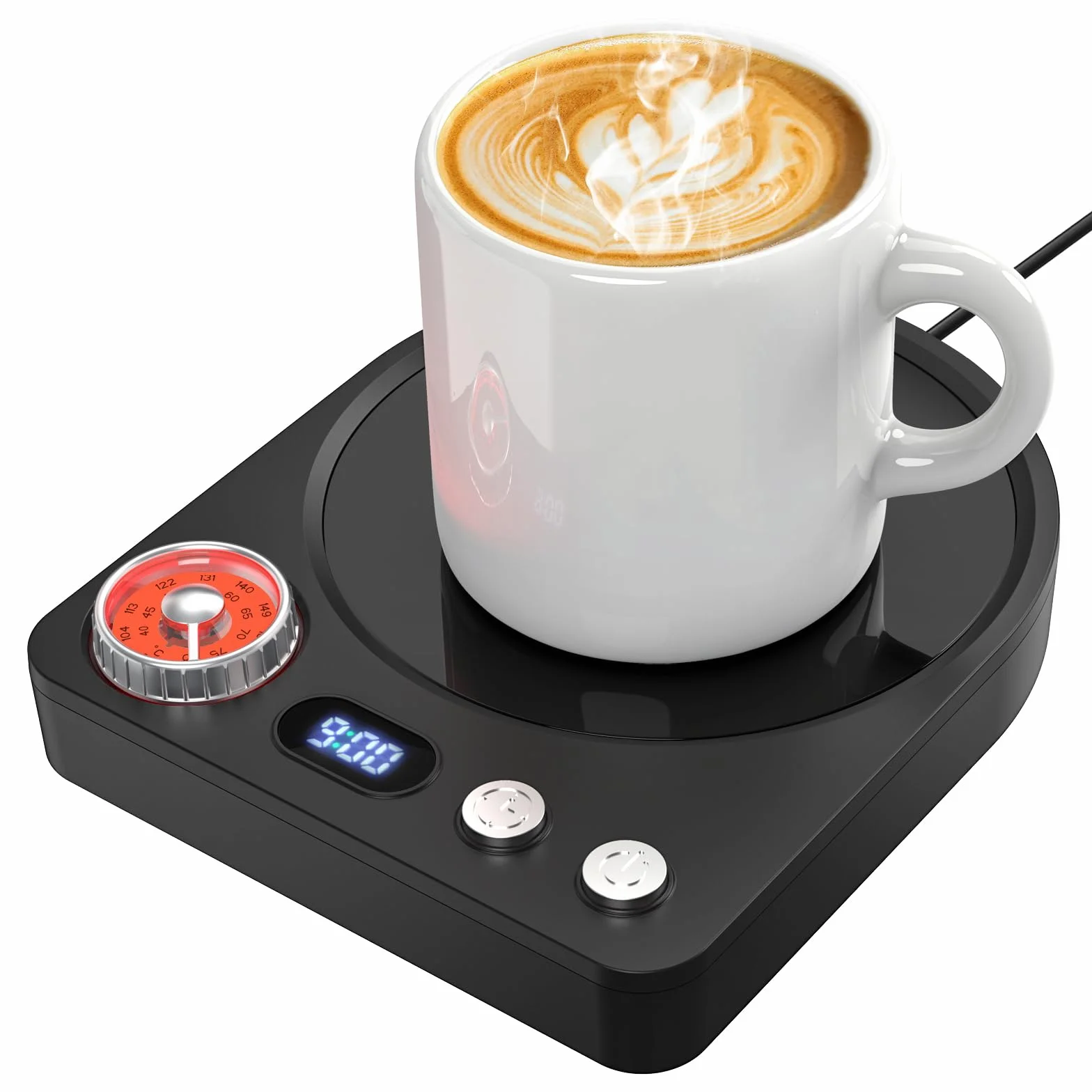 Accwork Calentador de Tazas de Escritorio con 9 Ajustes de Temperatura, Control Giratorio, Temporizador de 0,5 a 9 H, Apagado Automático y Mantiene Calientes El Té, La Leche y El Café
